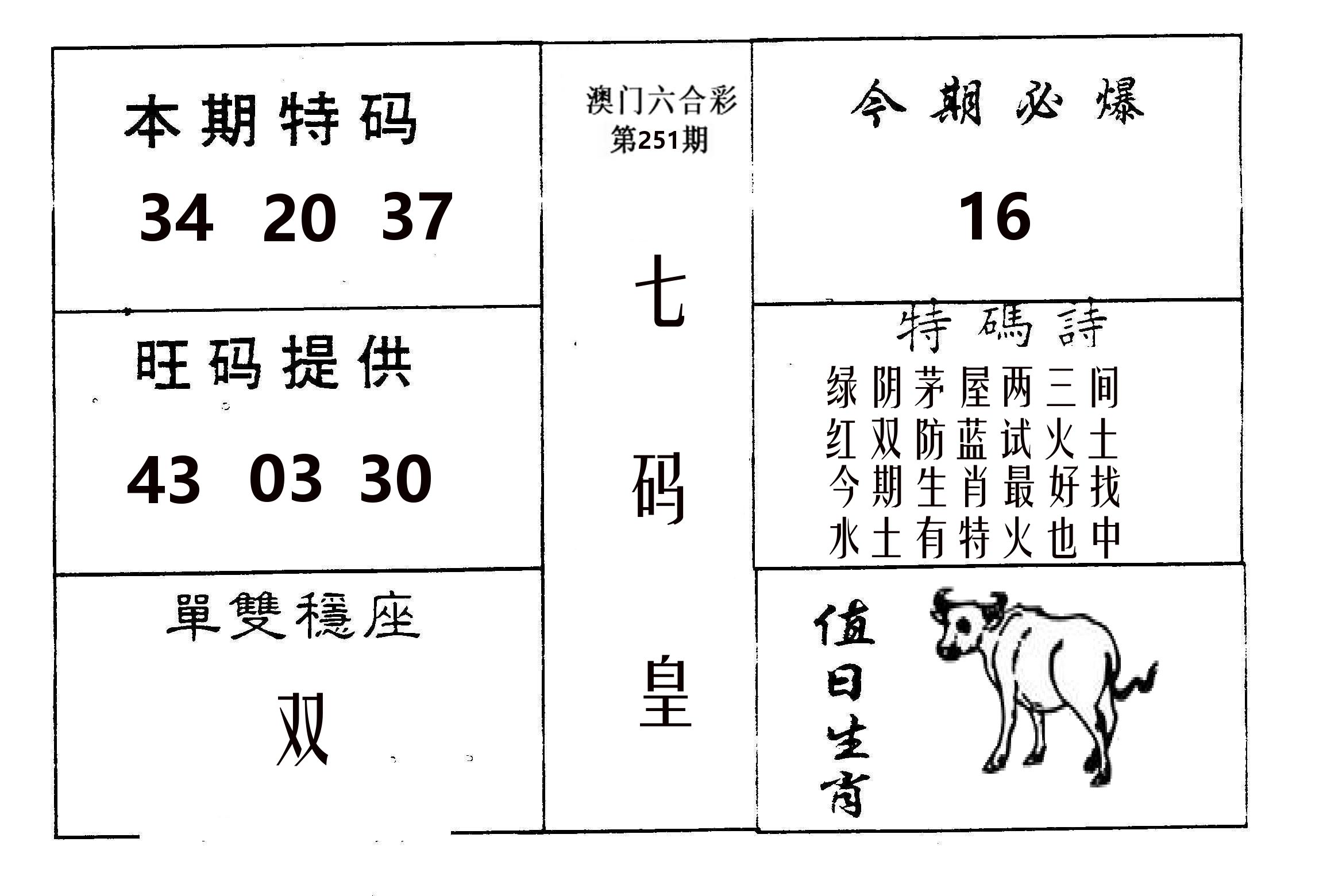 七码皇 第251期