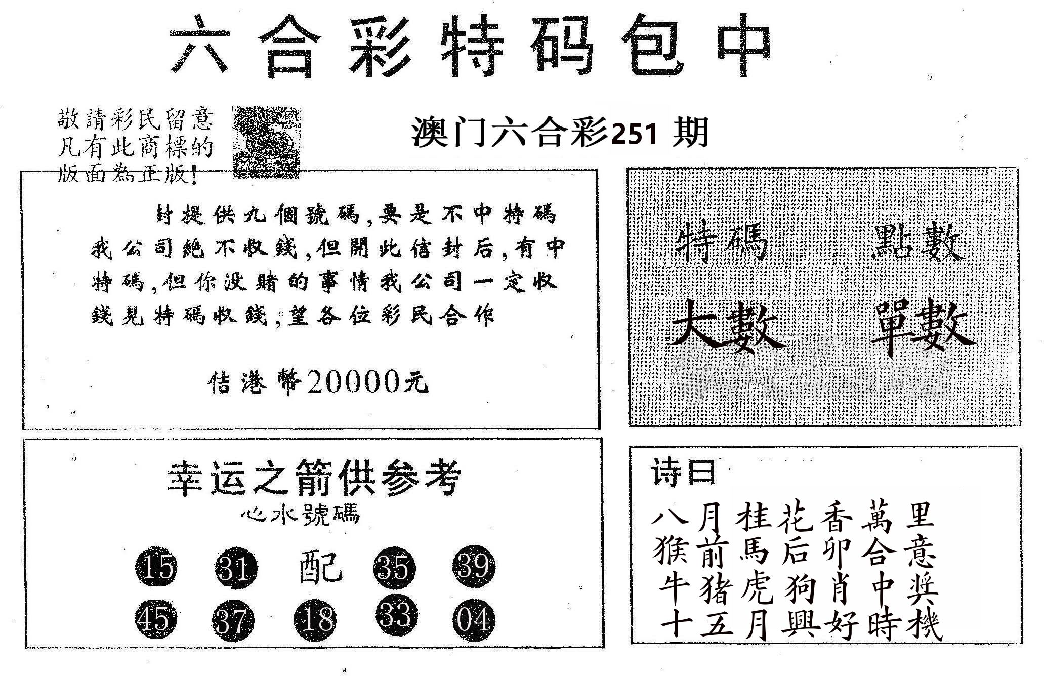20000包中A 第251期