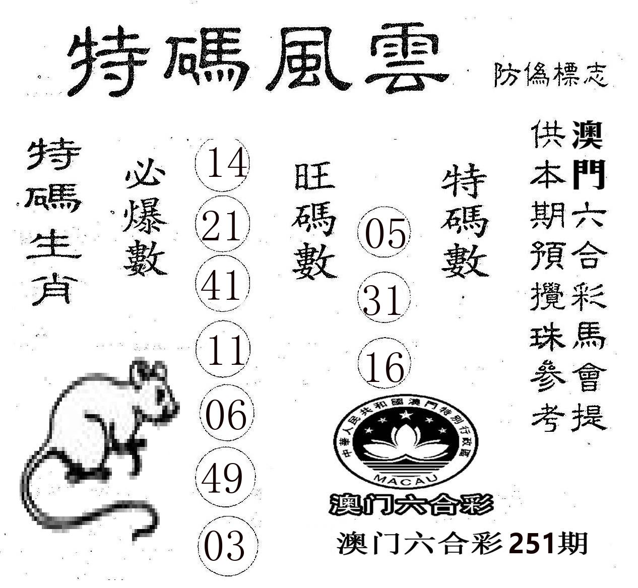 特码风云 第251期