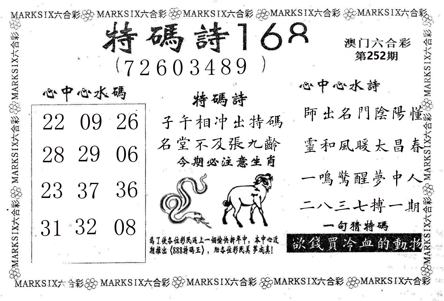 特码诗168 第252期