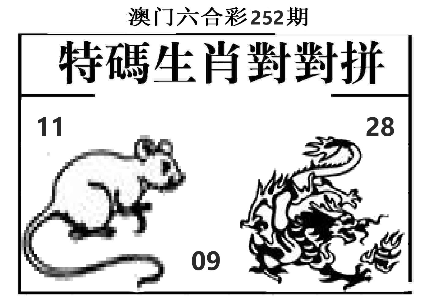 特码生肖对对拼 第252期