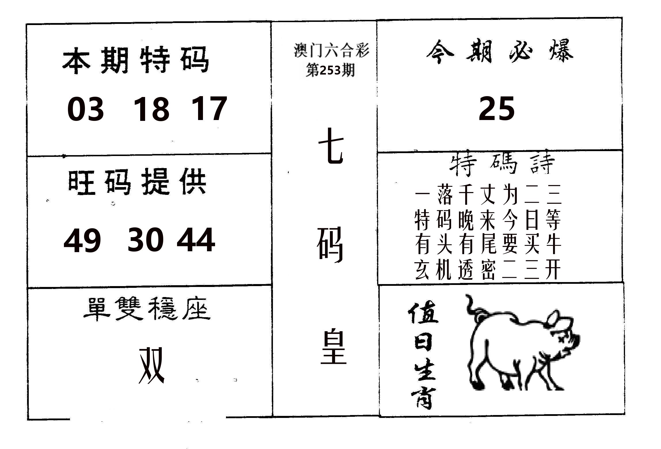 七码皇 第253期
