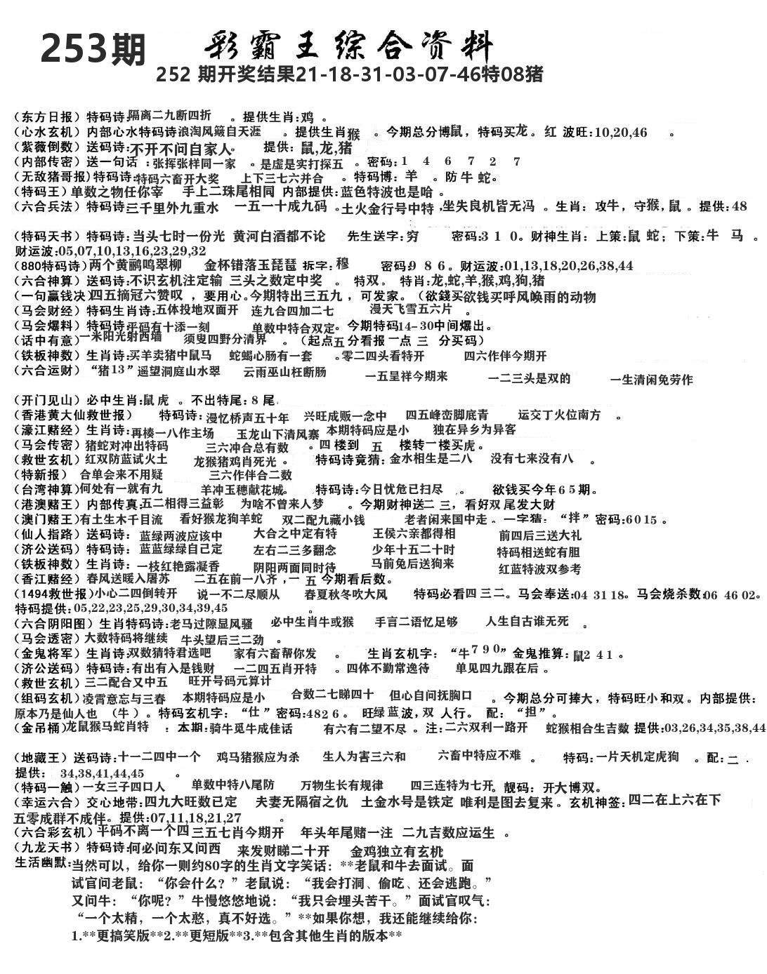 澳门综合资料 第253期