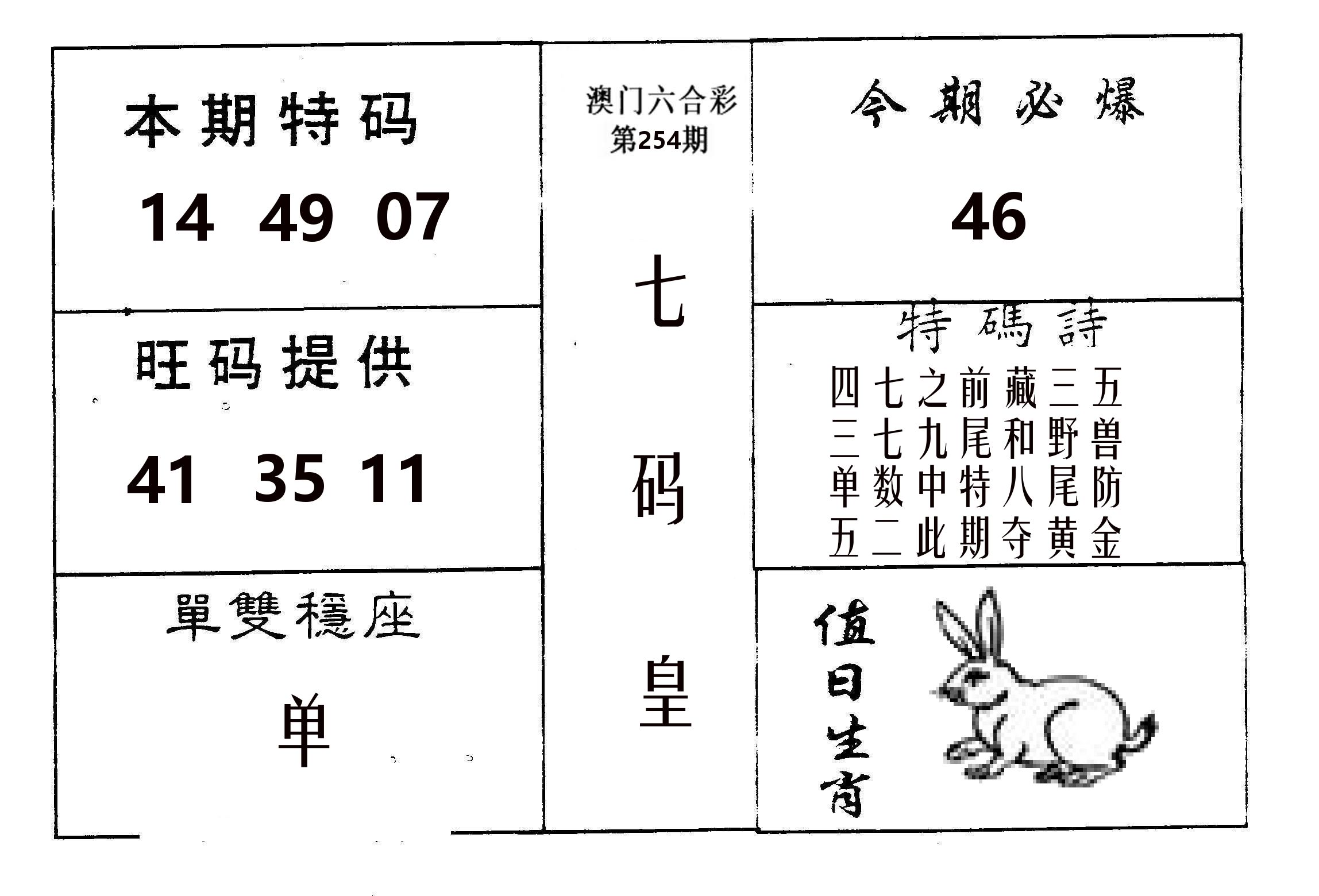 七码皇 第254期