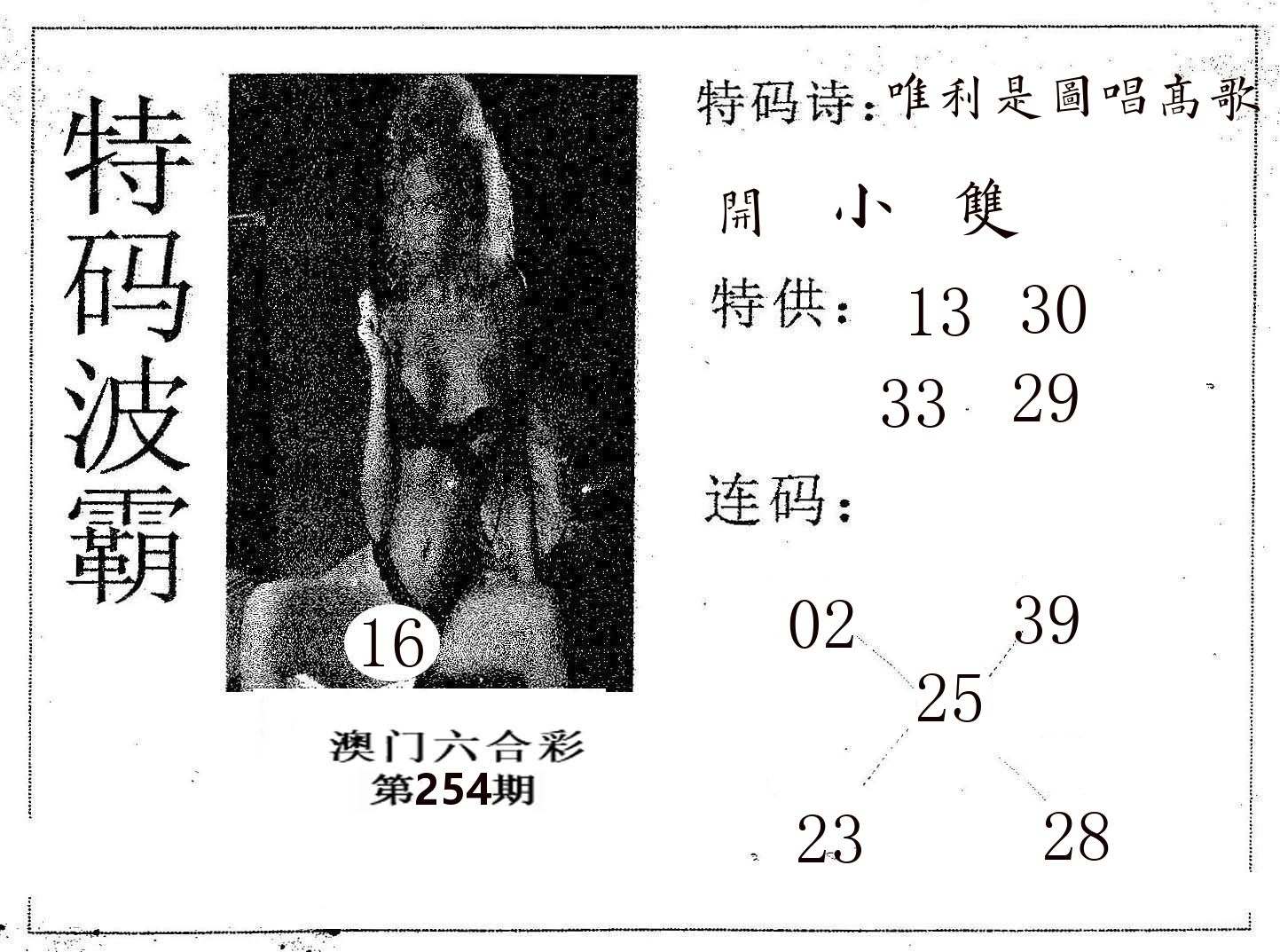特码波霸 第254期