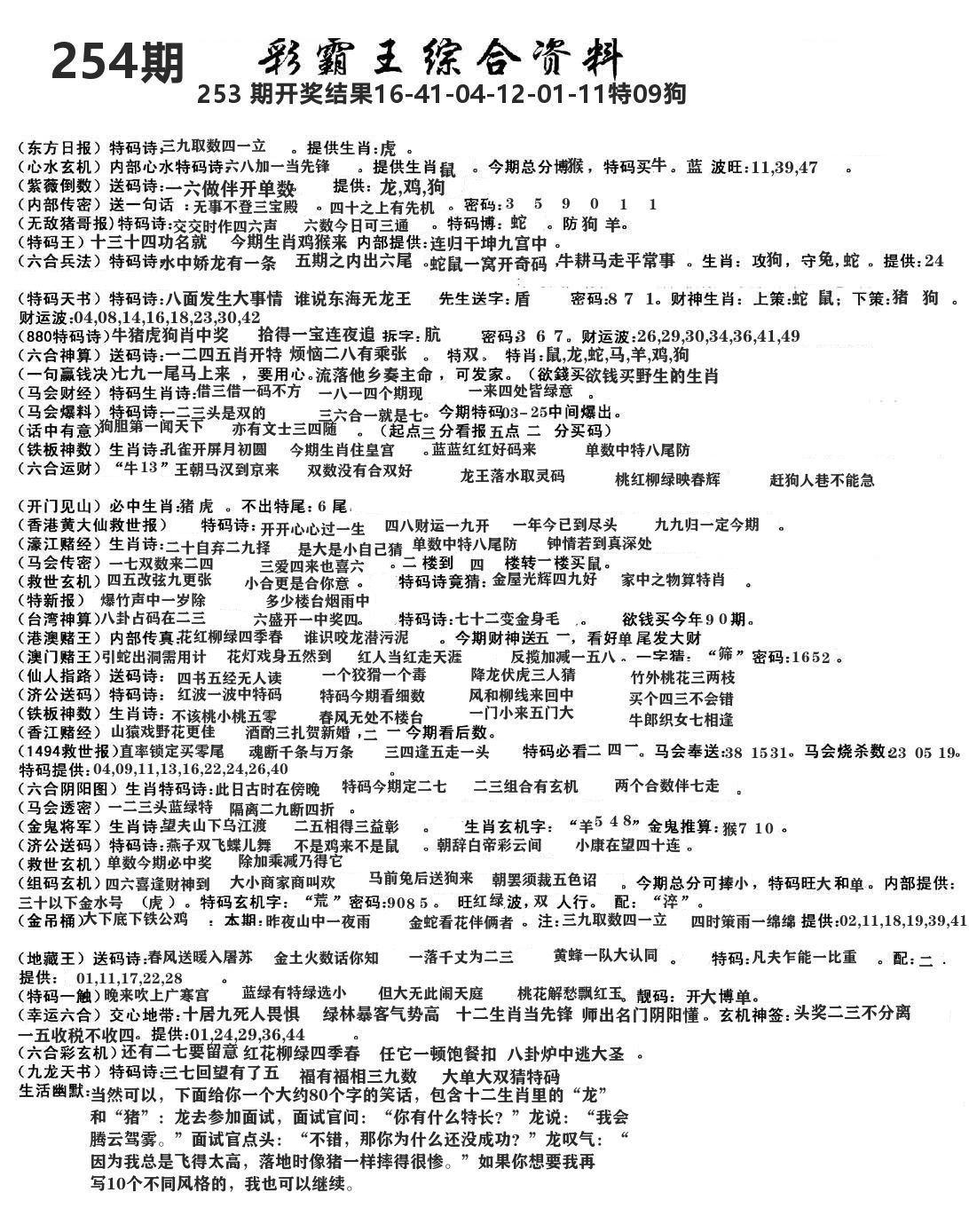 澳门综合资料 第254期