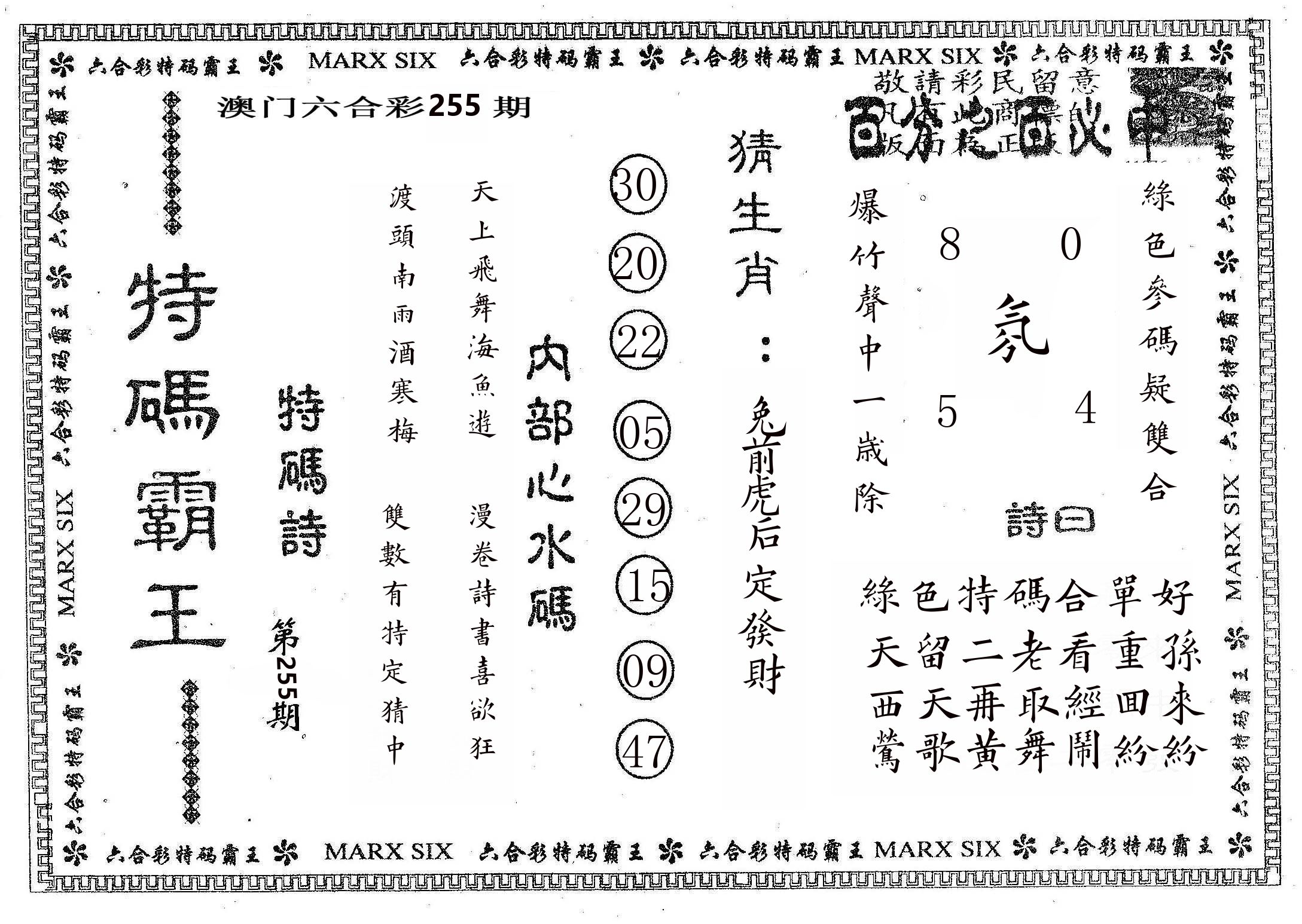 特码霸王B 第255期