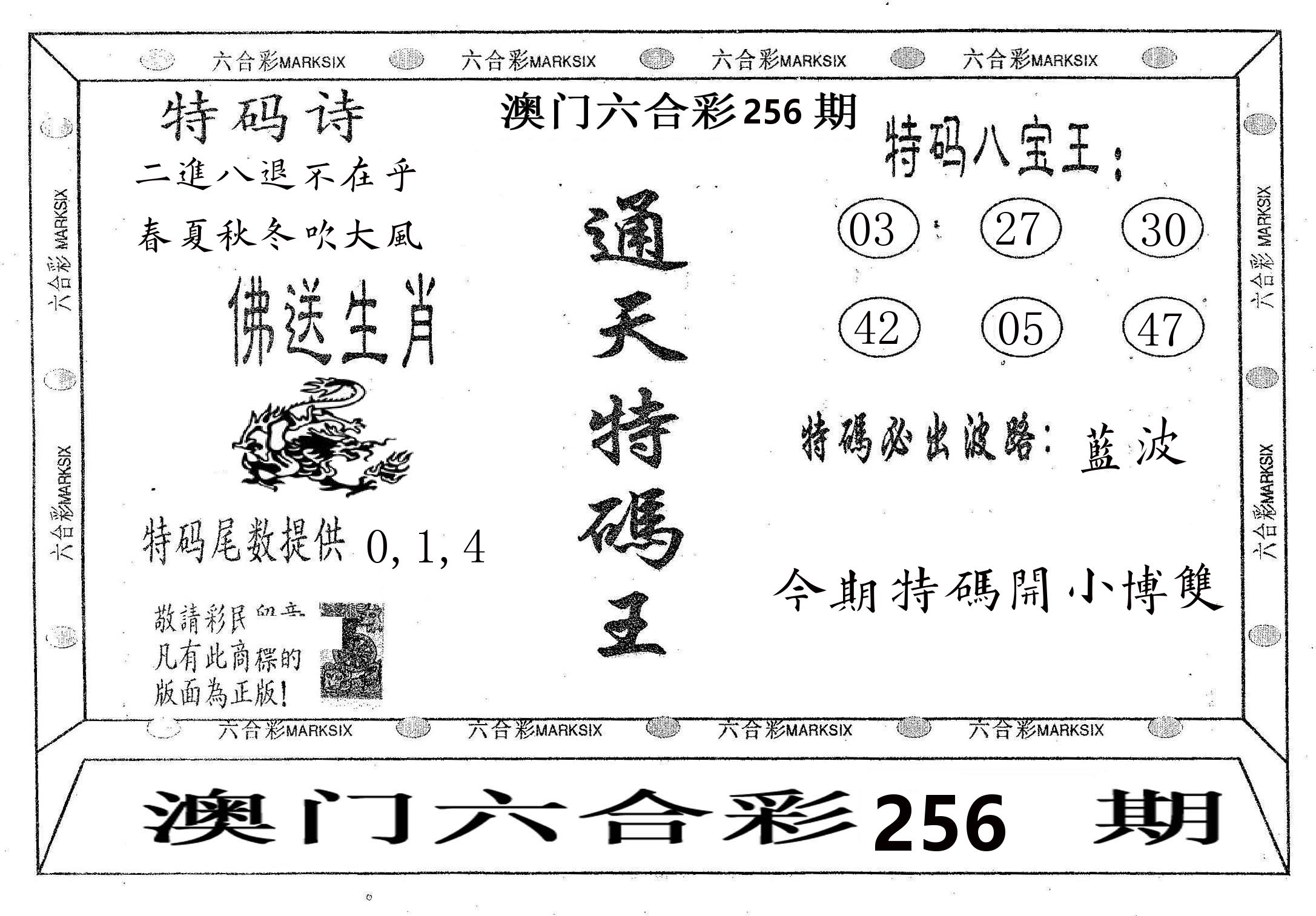 通天特码王 第256期