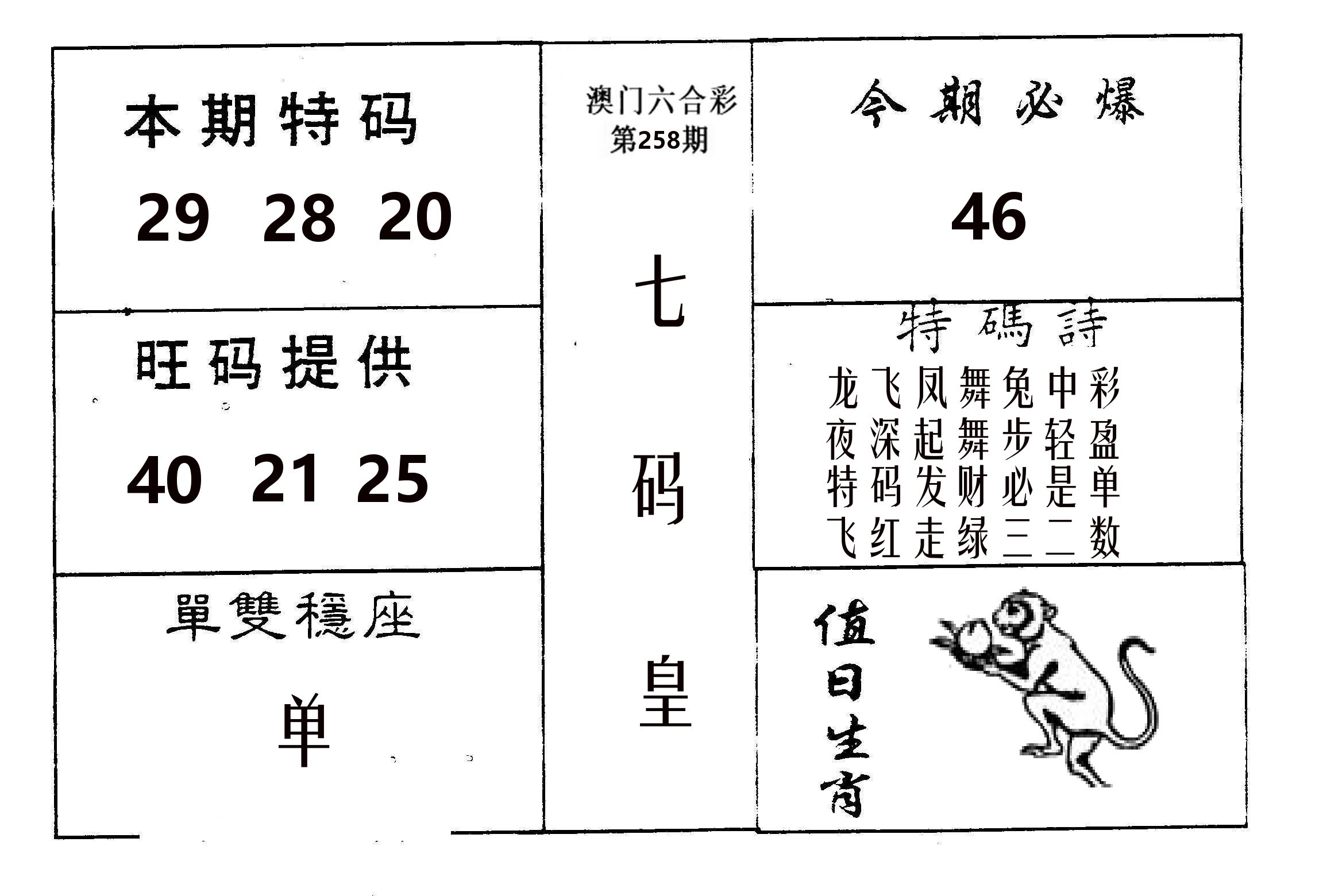 七码皇 第258期