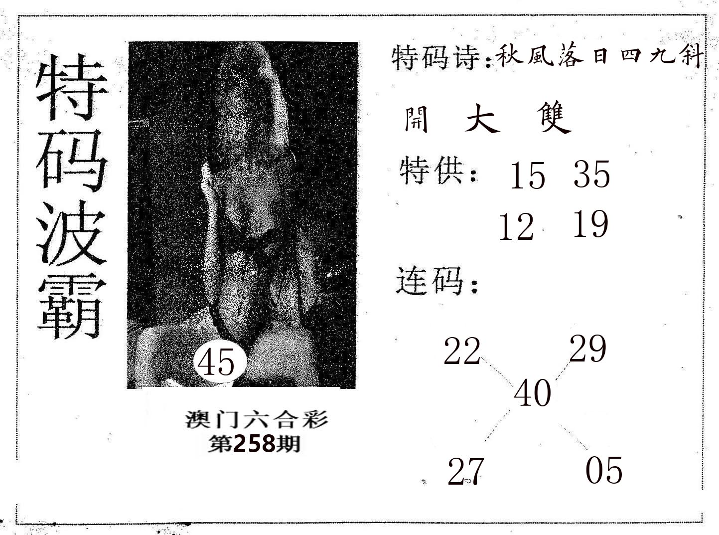 特码波霸 第258期