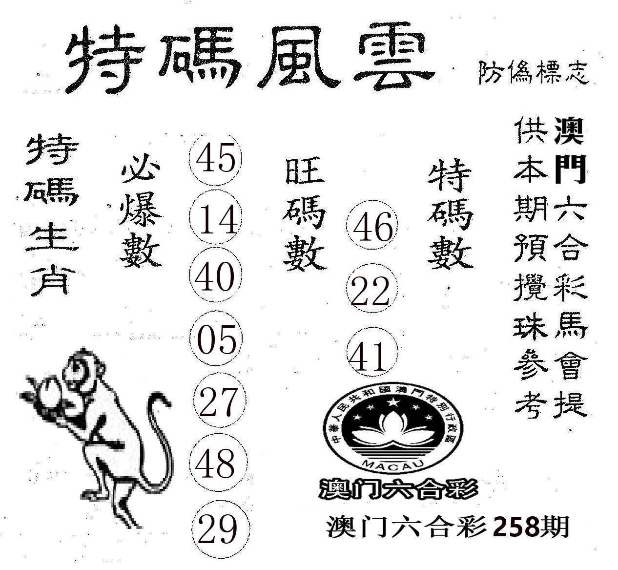 特码风云 第258期