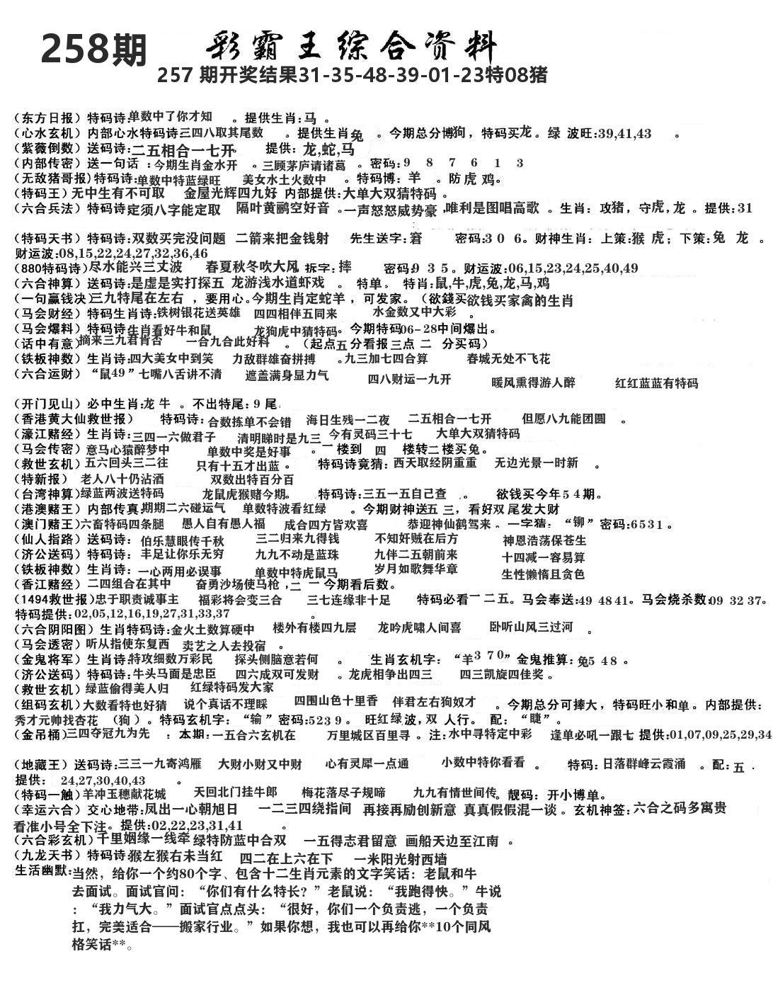 澳门综合资料 第258期