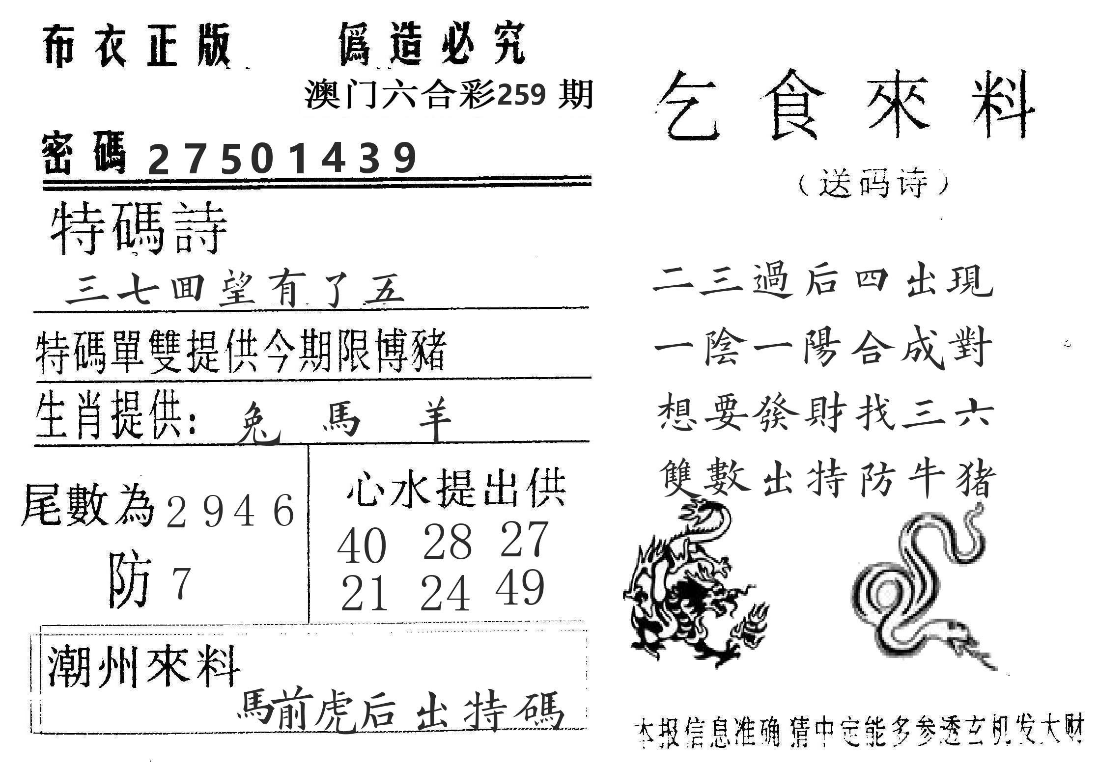 千禧码王 第259期