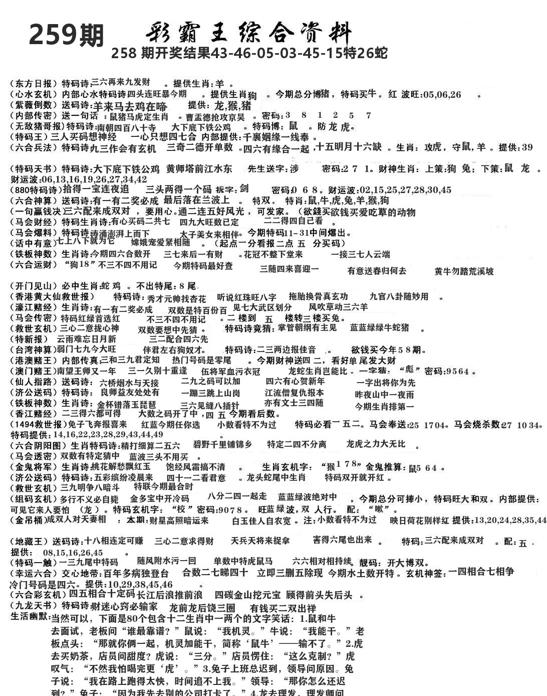 澳门综合资料 第259期