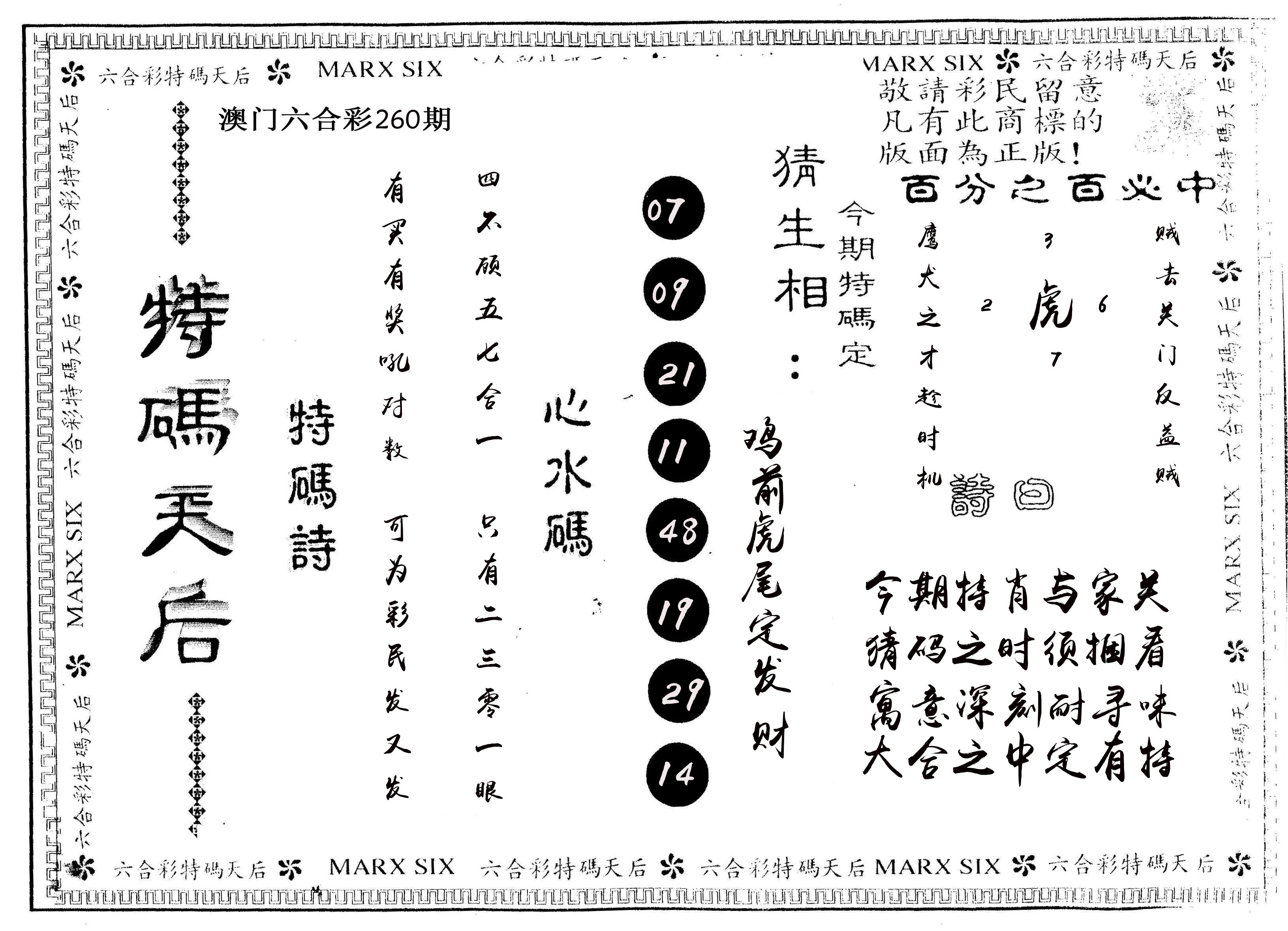 另版特码天后 第260期