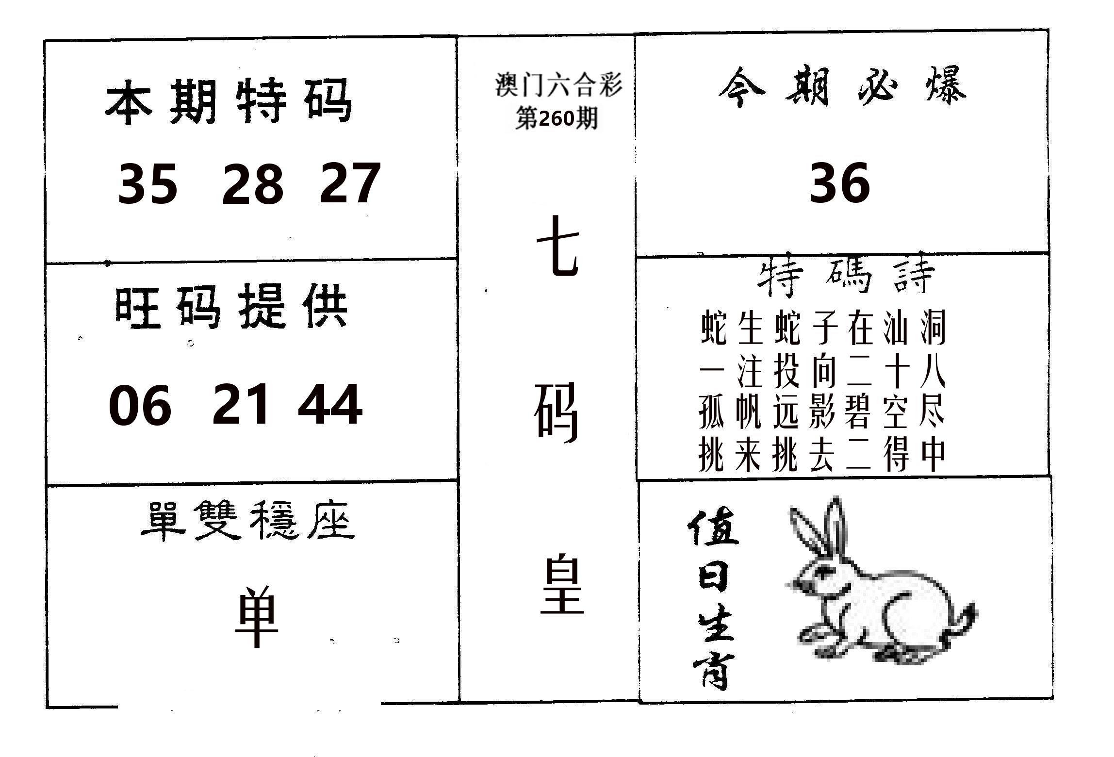 七码皇 第260期