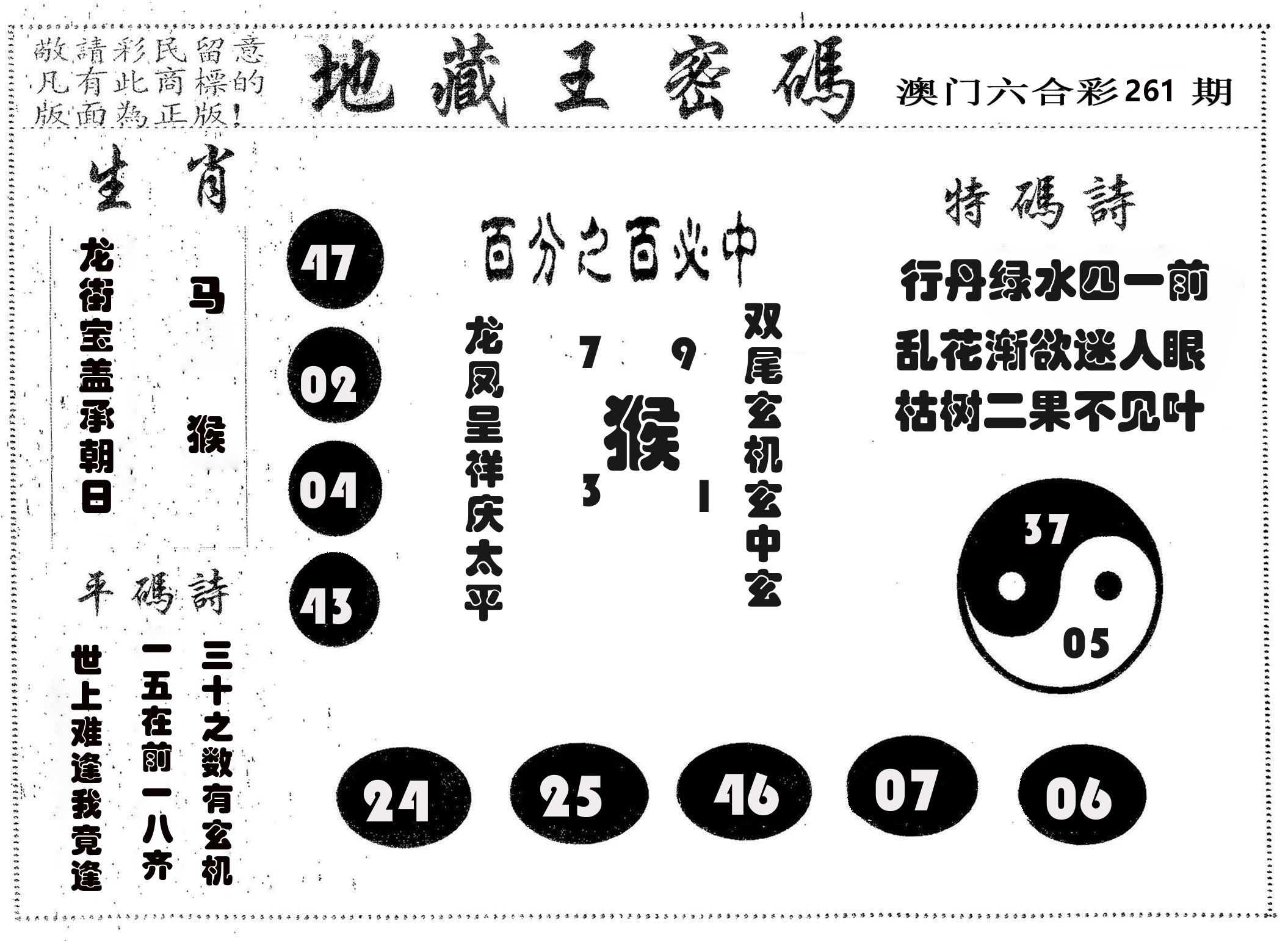 地藏王密码 第261期