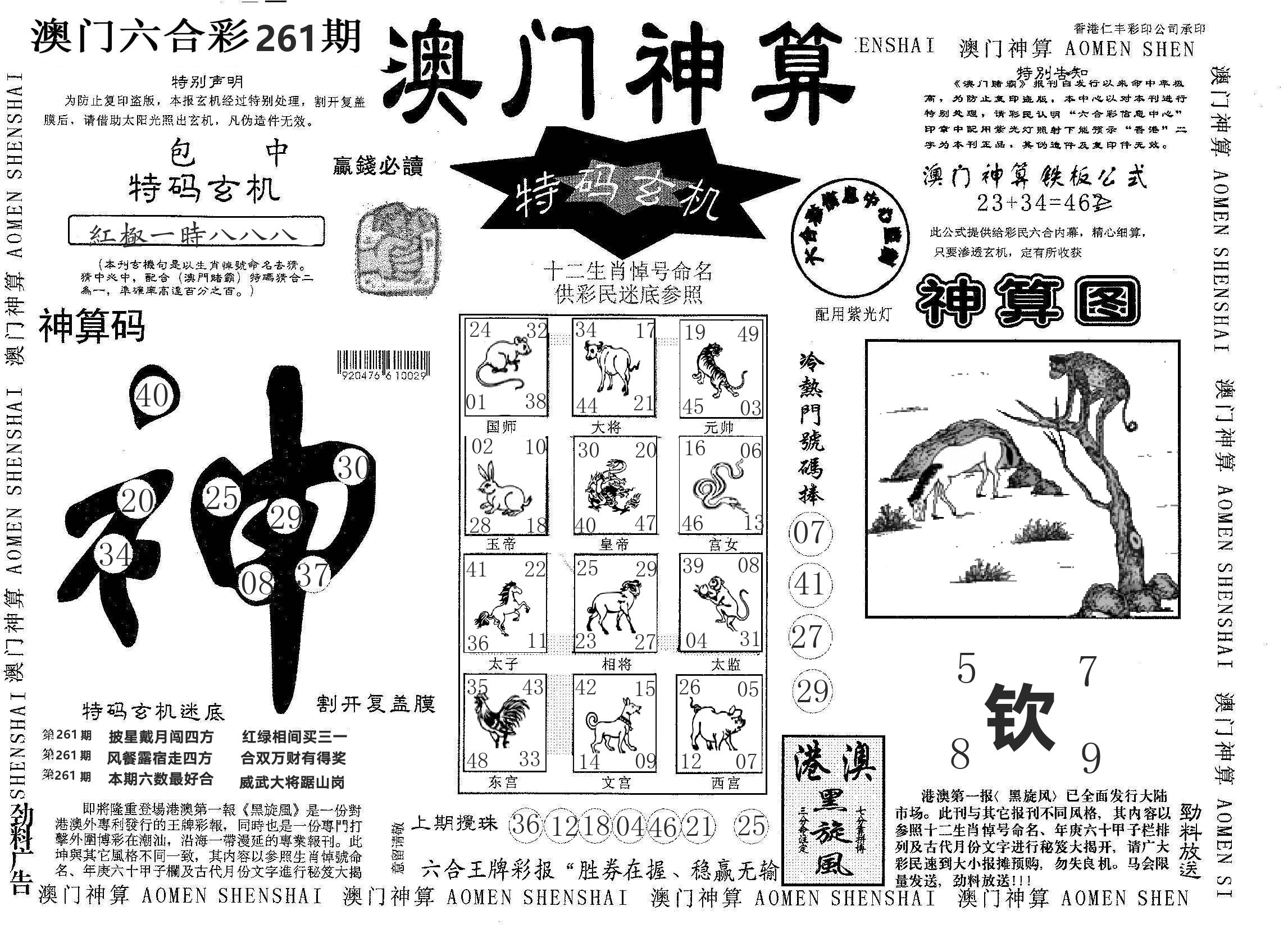 澳门神算 第261期