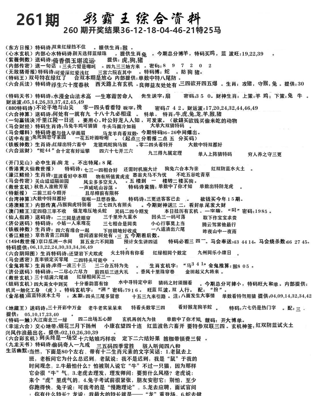 澳门综合资料 第261期