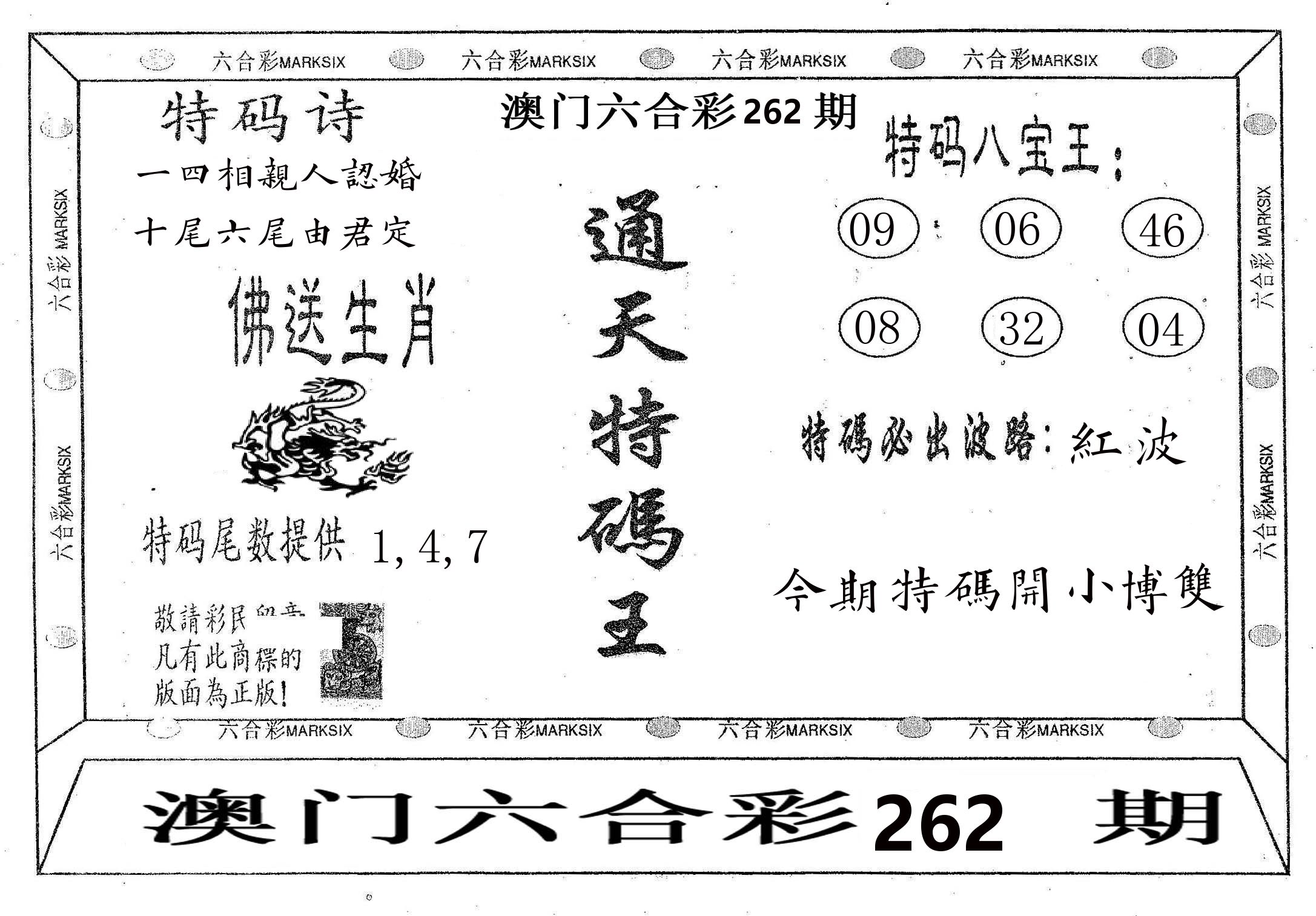 通天特码王 第262期
