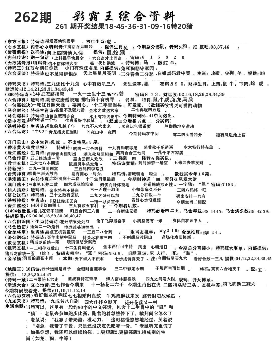 澳门综合资料 第262期