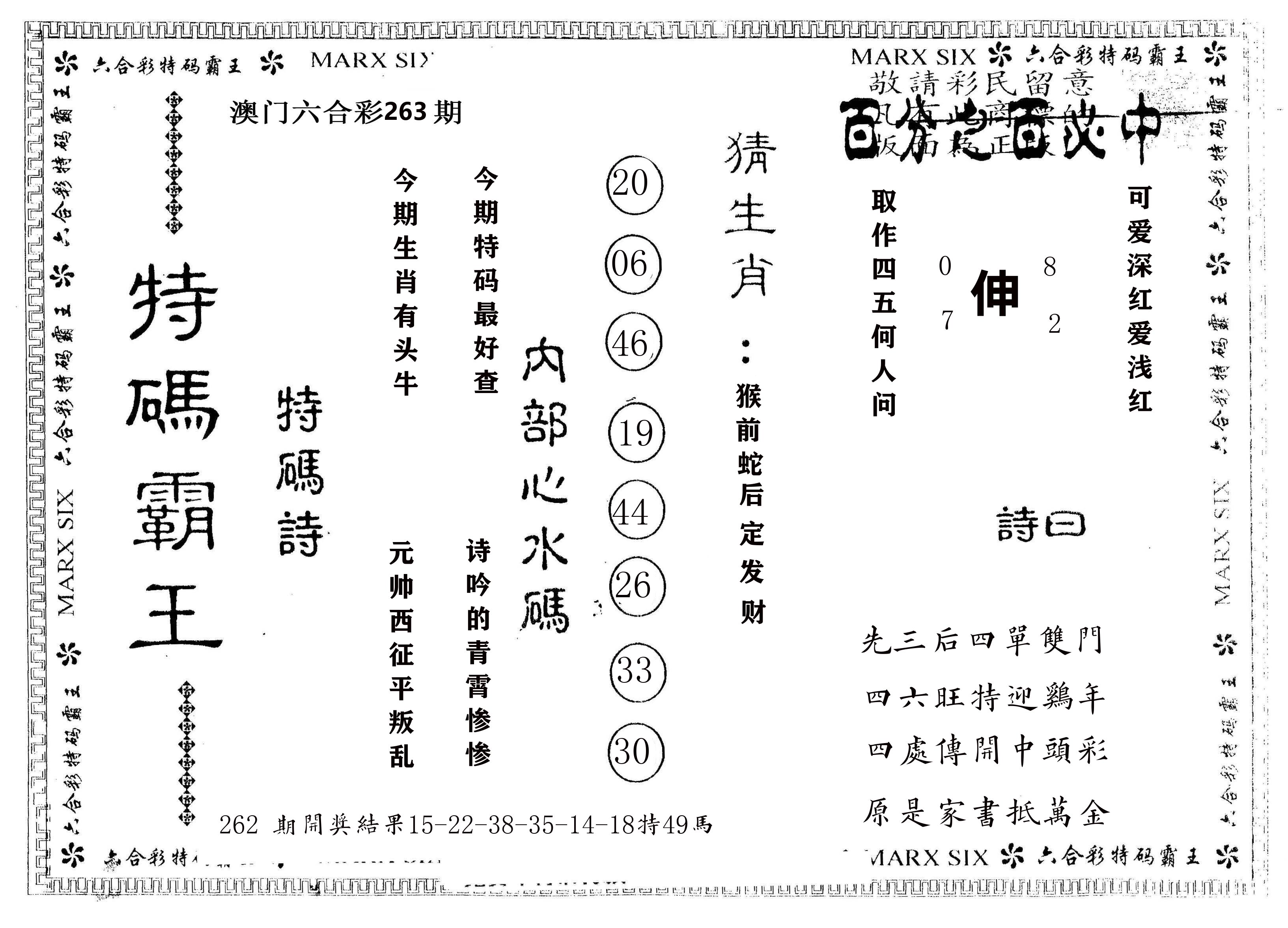 另版特码霸王 第263期