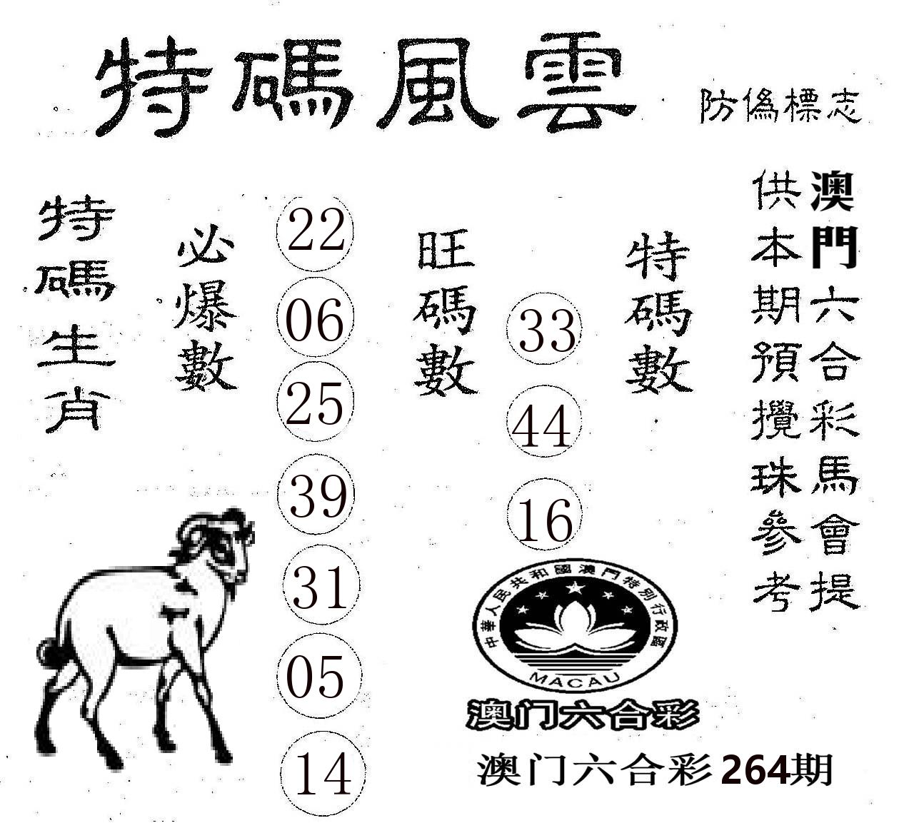 特码风云 第264期