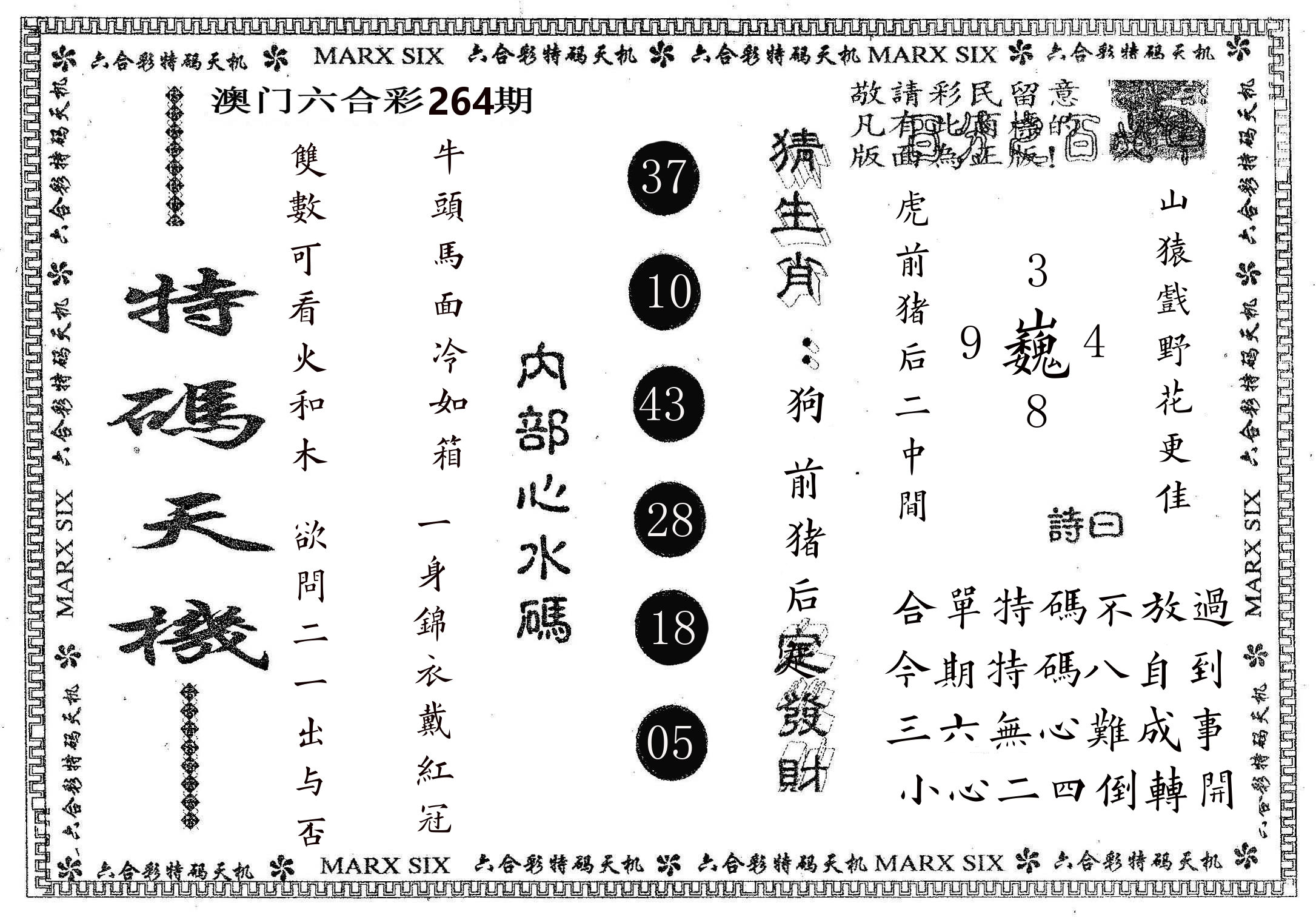 特码天机 第264期