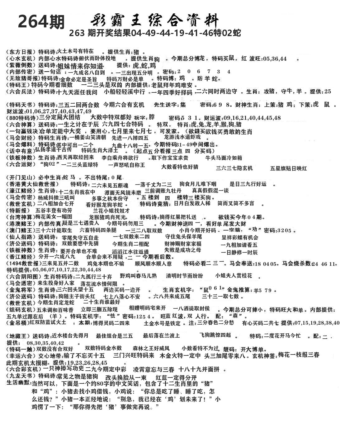 澳门综合资料 第264期