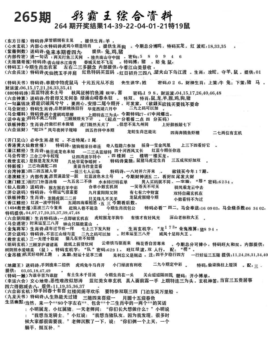 澳门综合资料 第265期