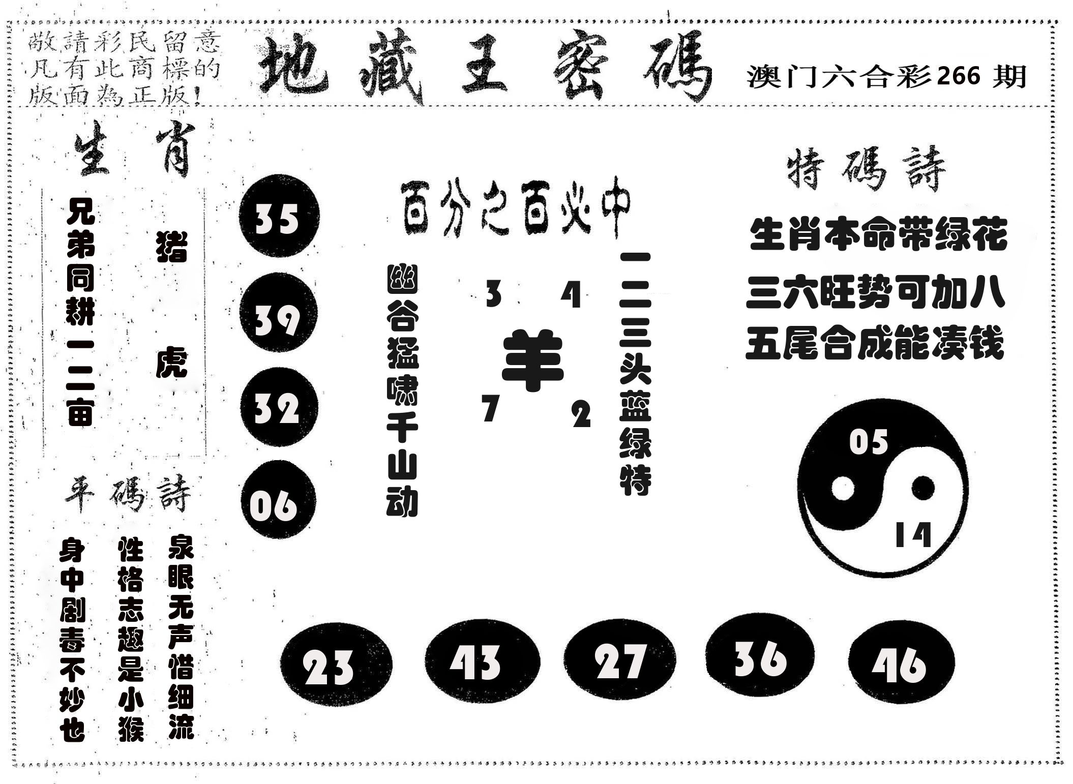 地藏王密码 第266期