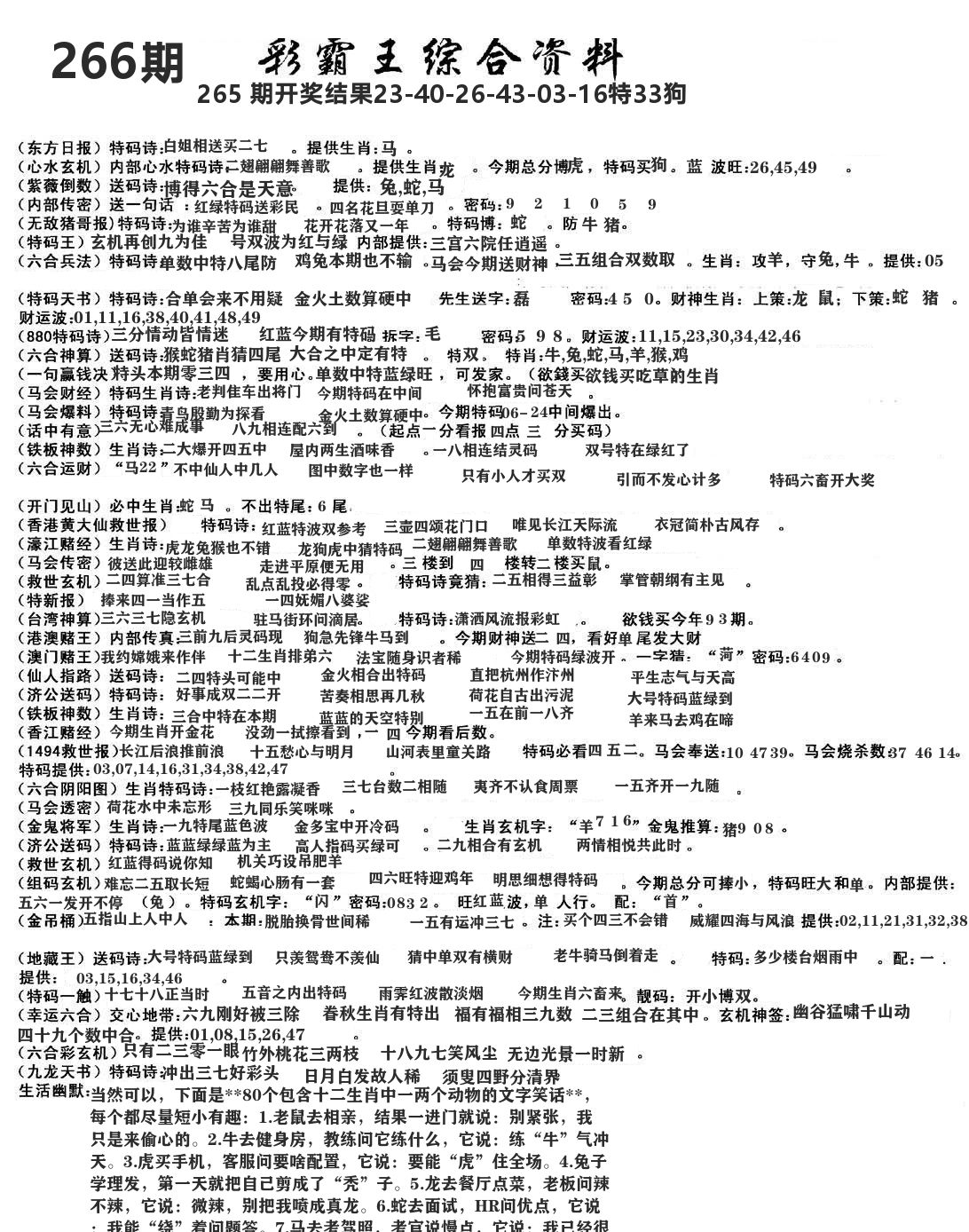 澳门综合资料 第266期