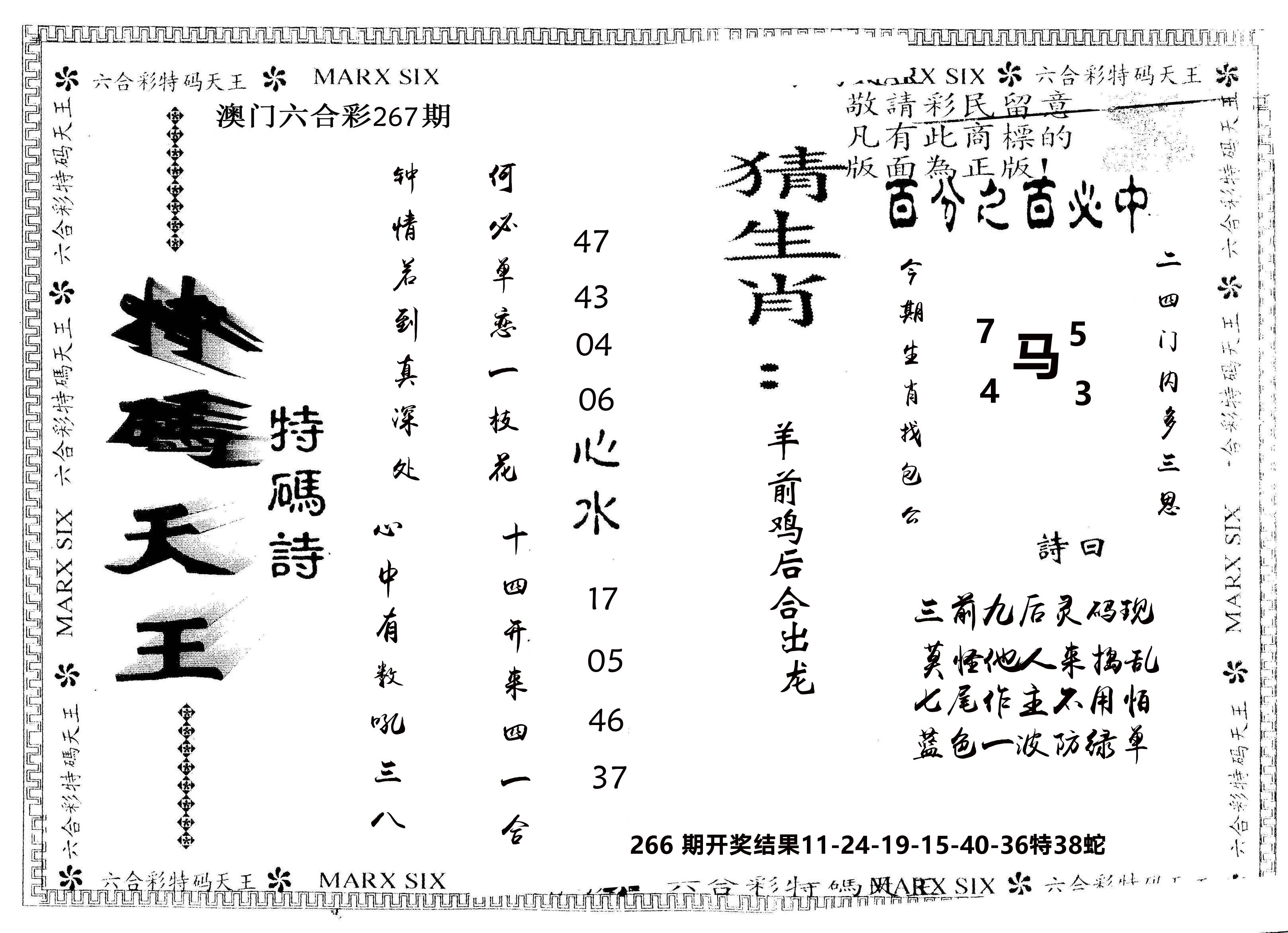 另版特码天王 第267期
