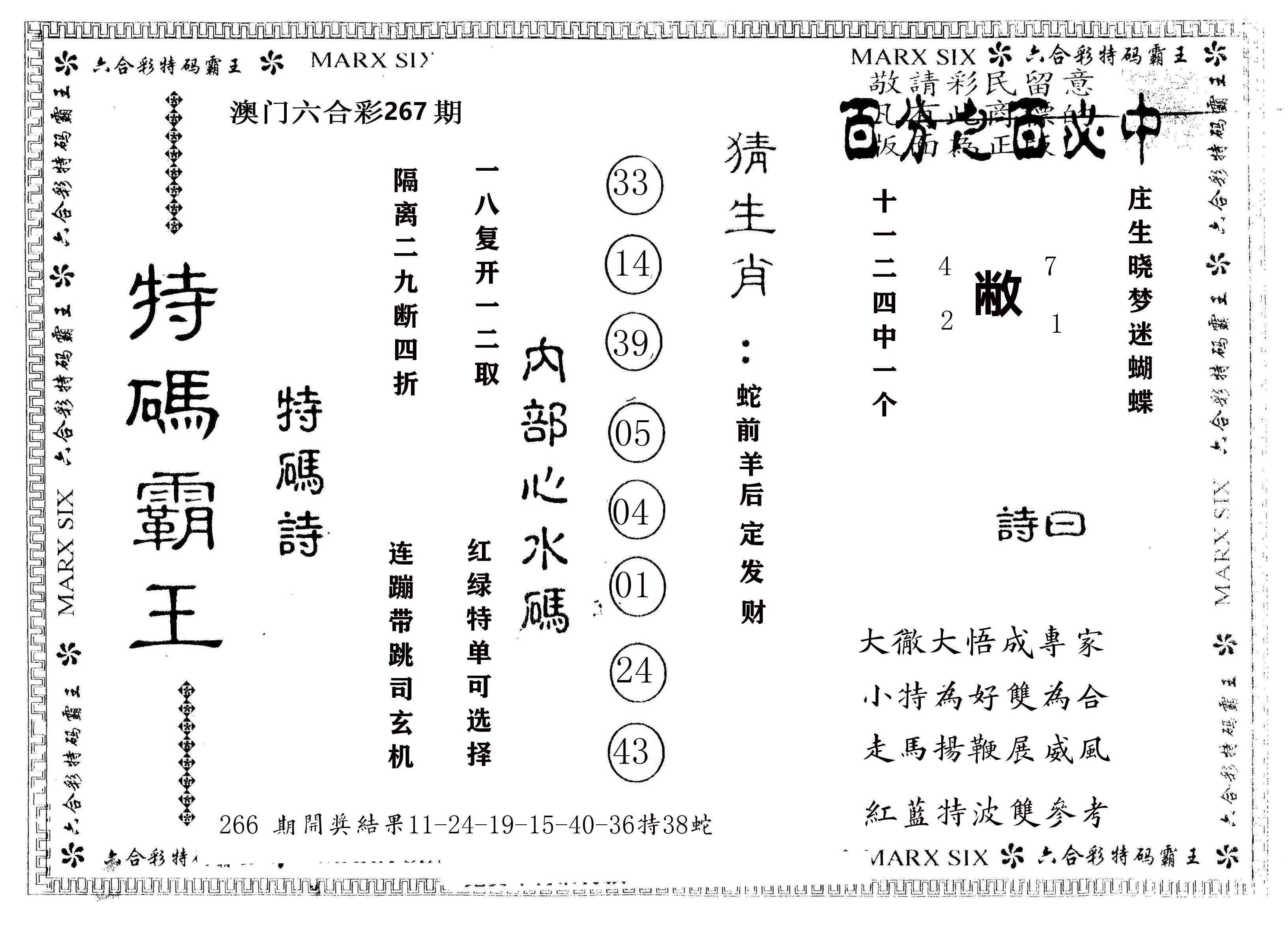 另版特码霸王 第267期