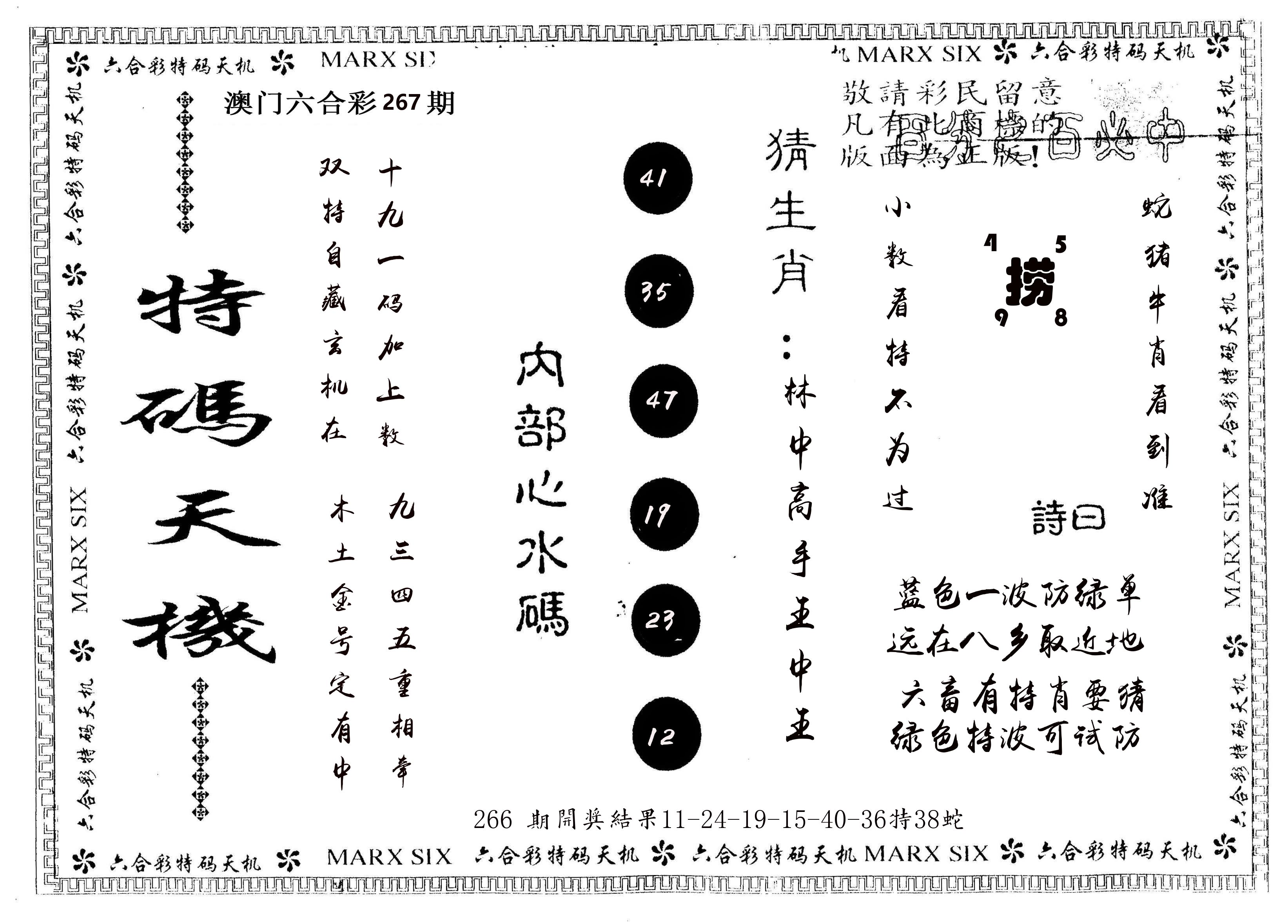 另版特码天机 第267期
