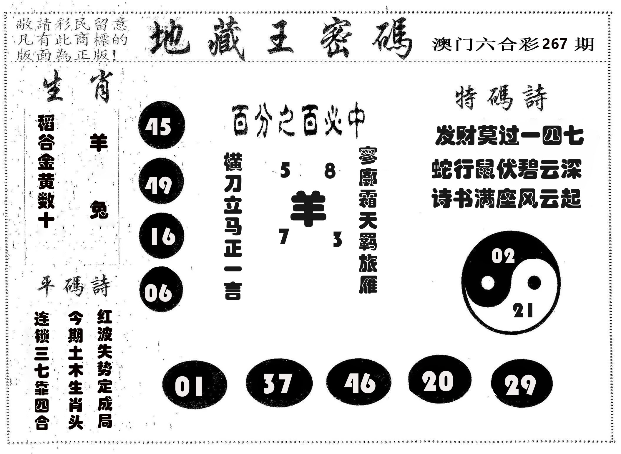 地藏王密码 第267期