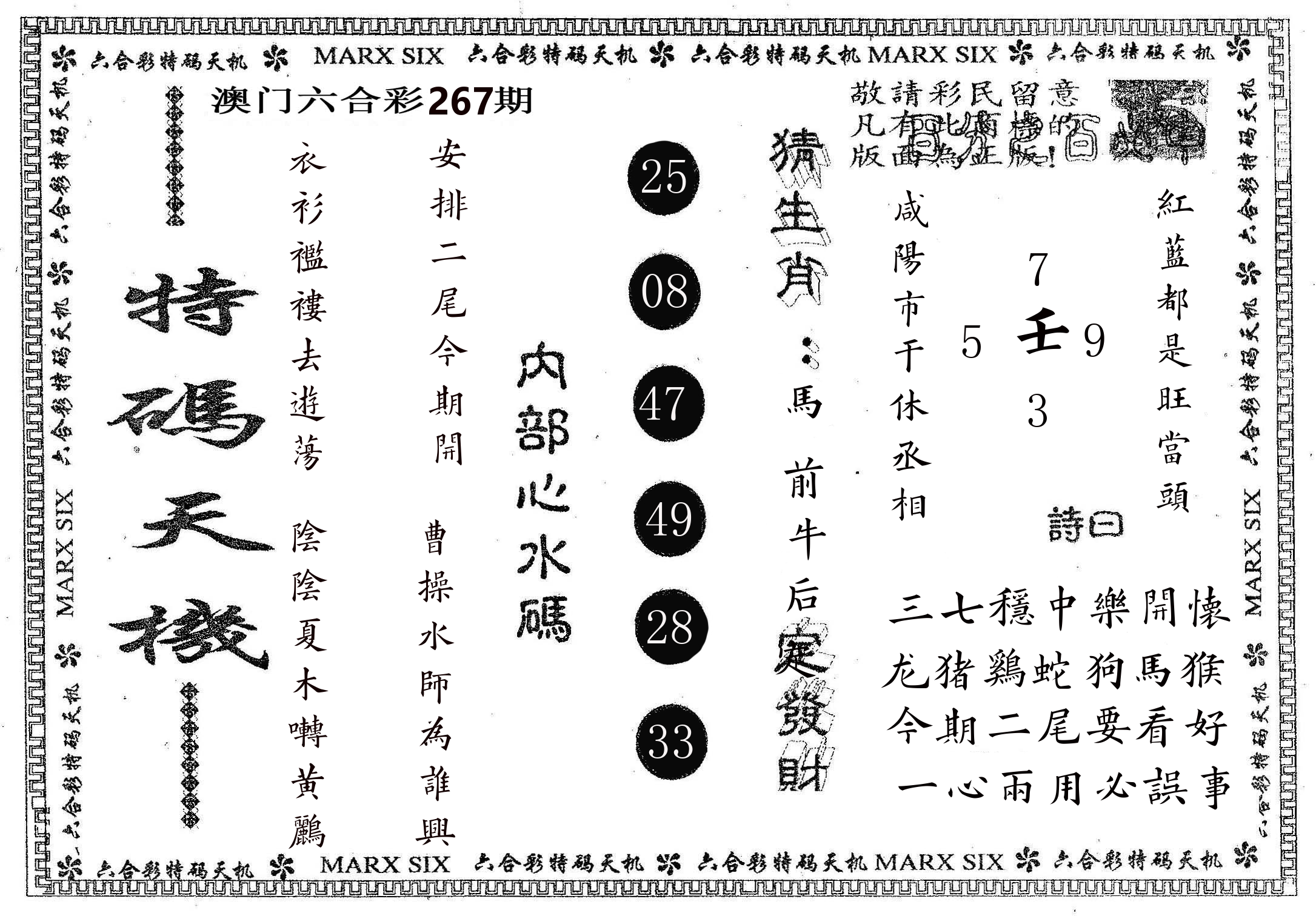 特码天机 第267期