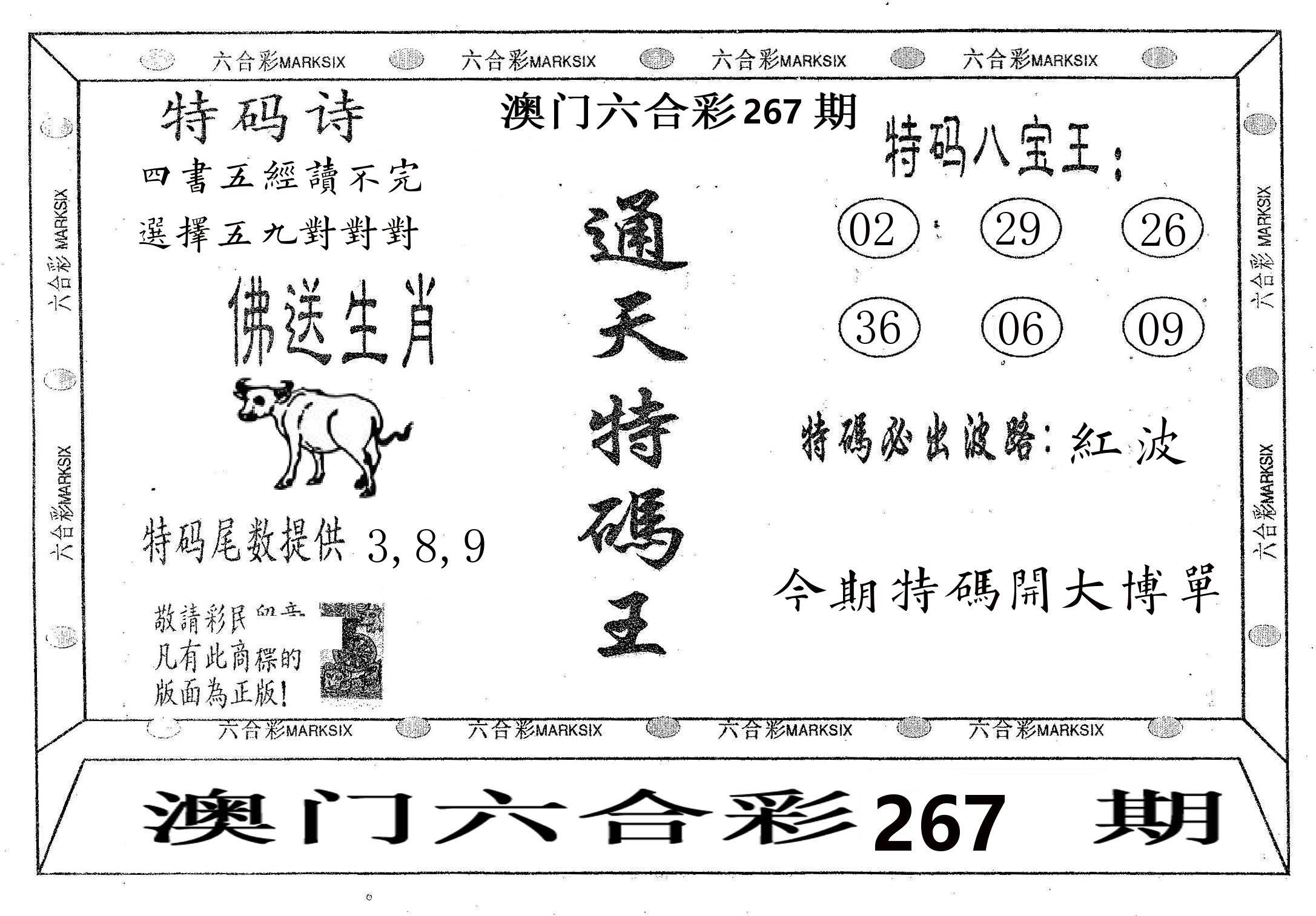 通天特码王 第267期
