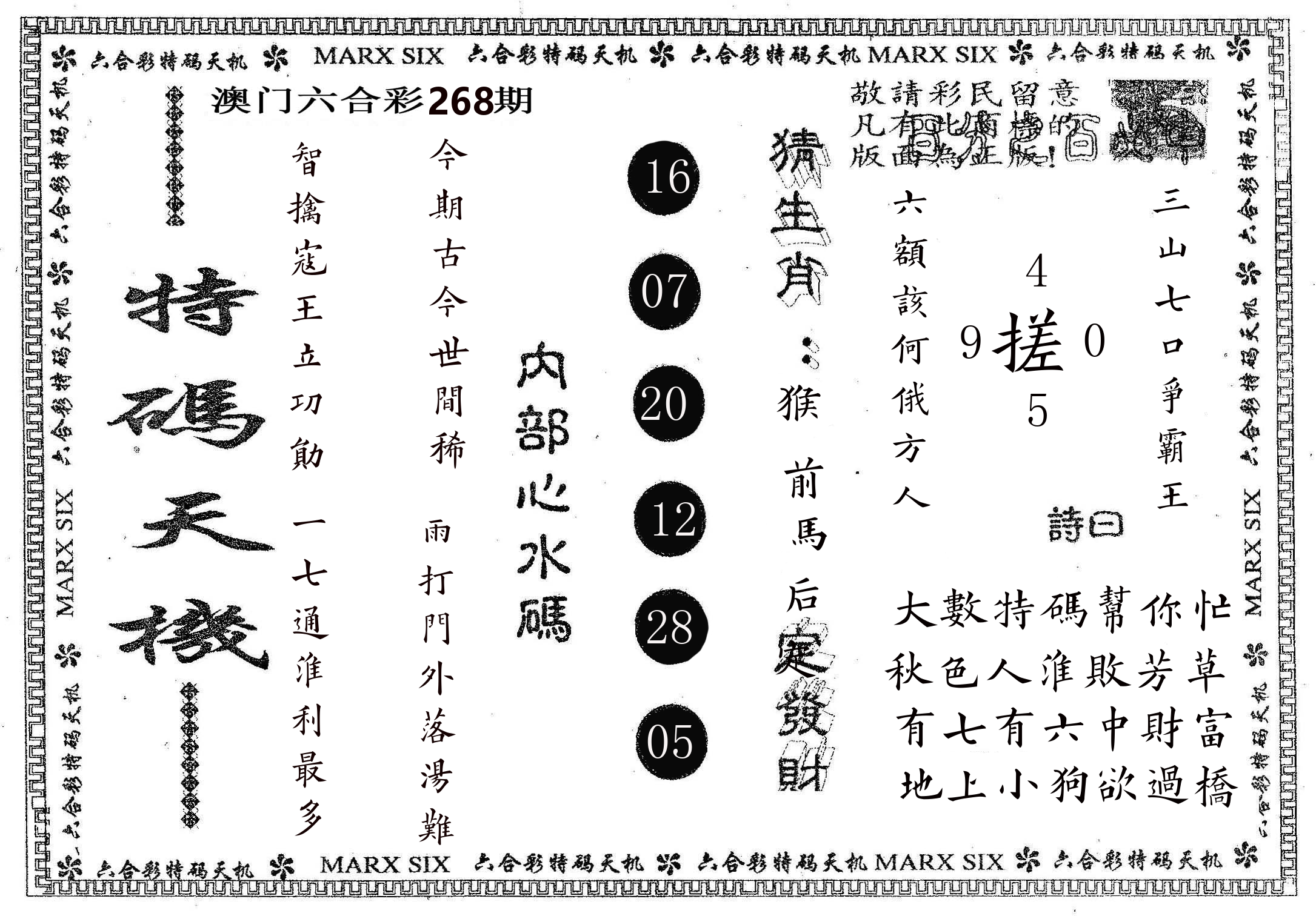 特码天机 第268期