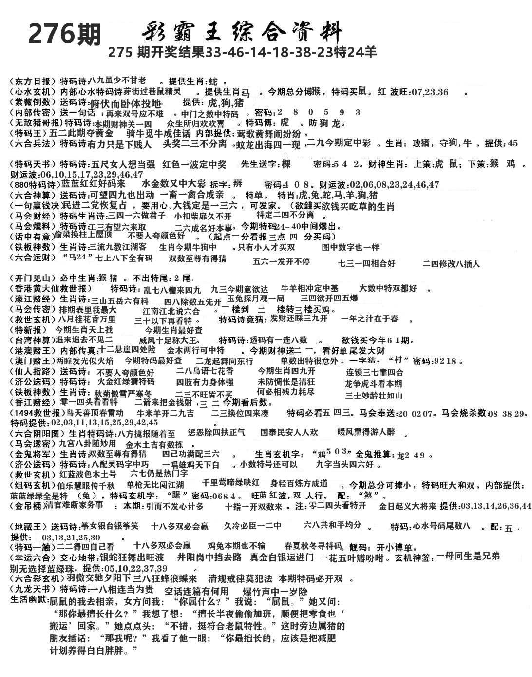 澳门综合资料 第276期