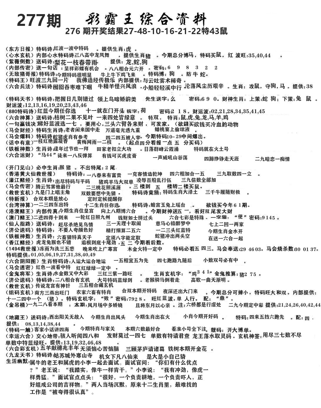 澳门综合资料 第277期