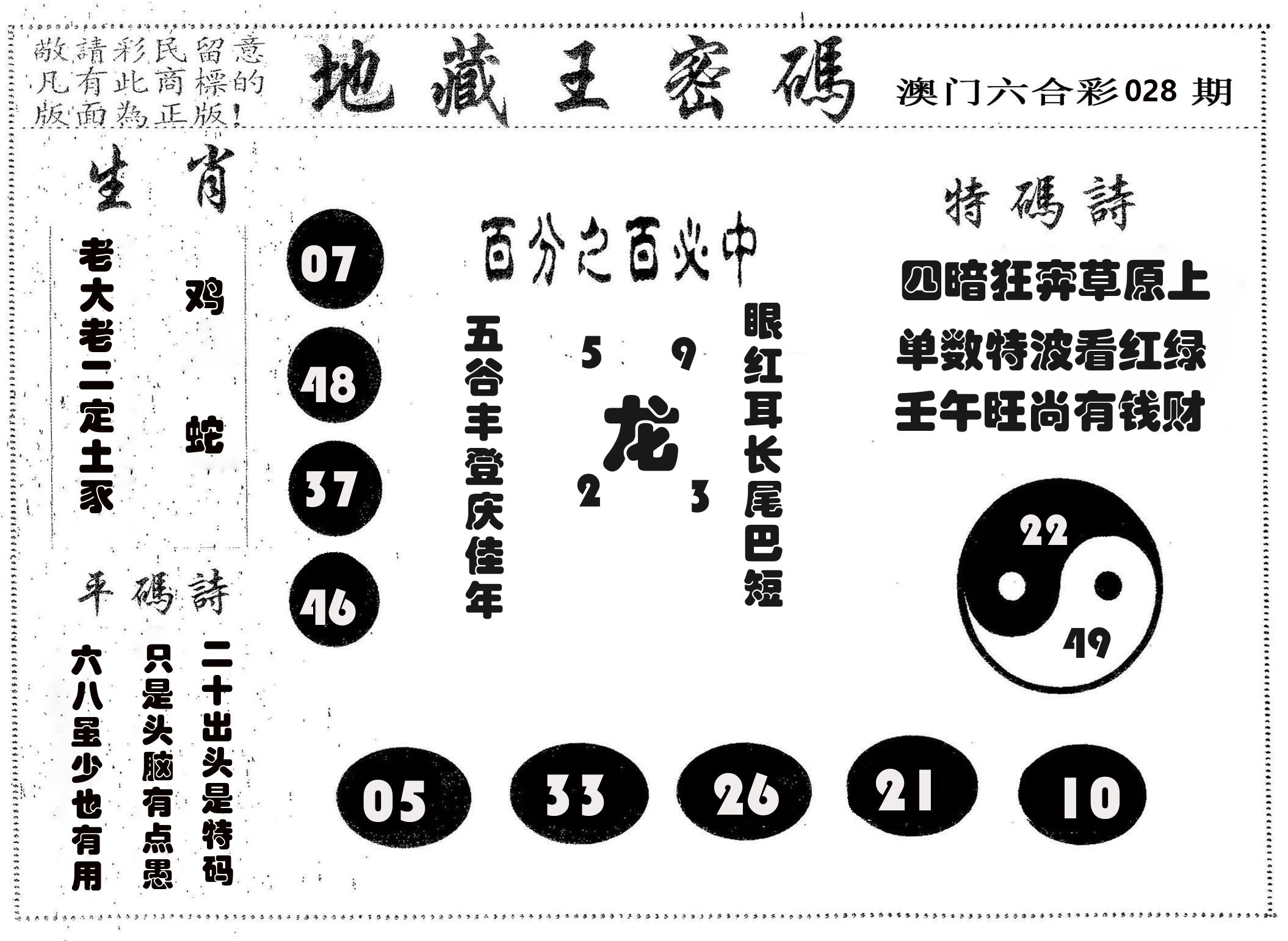 地藏王密码 第28期