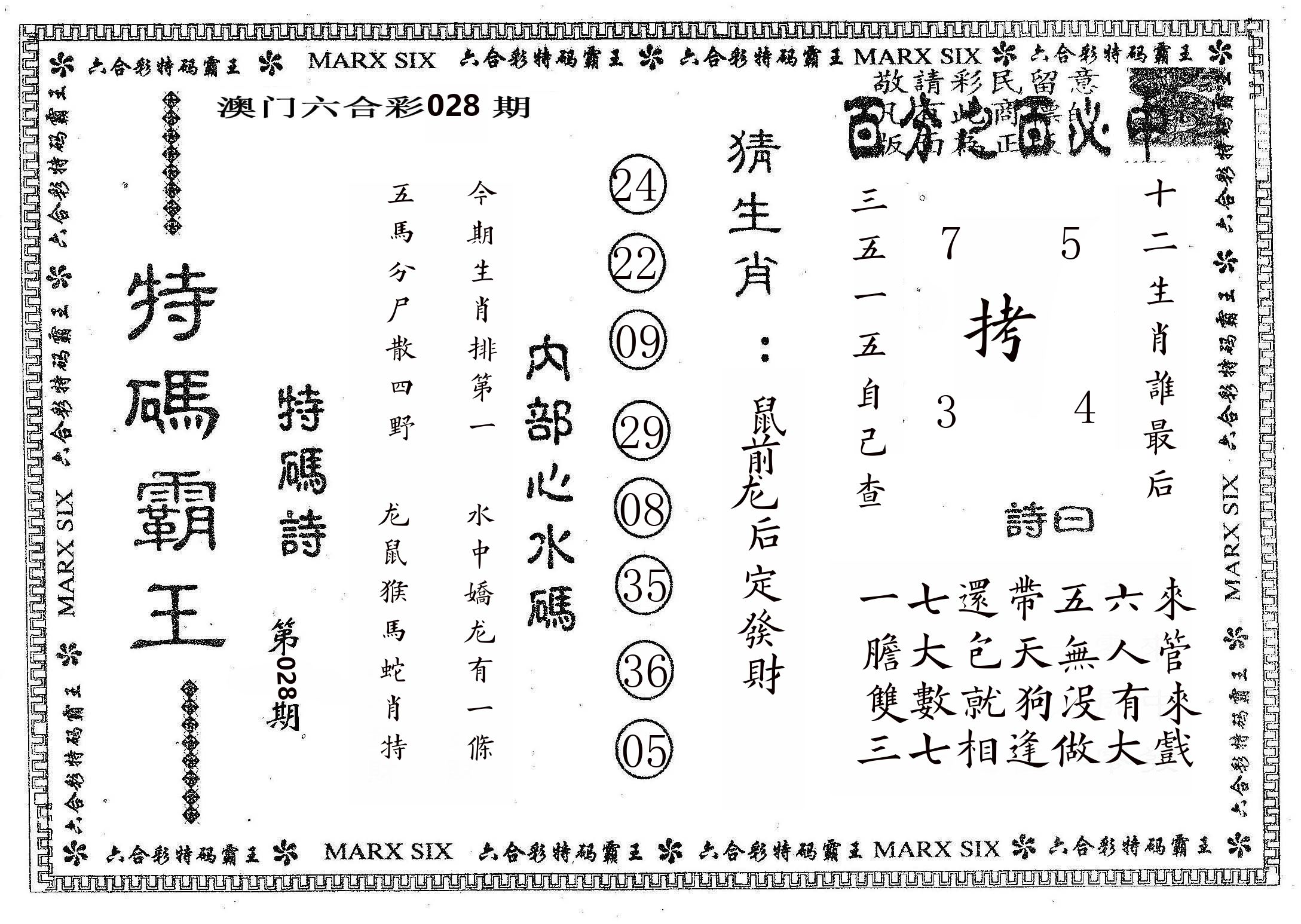 特码霸王B 第28期