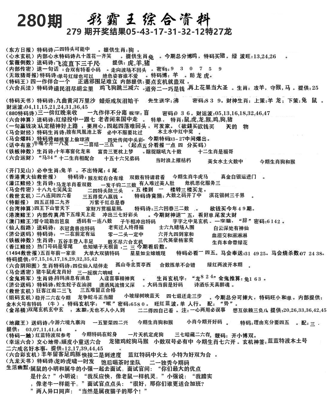 澳门综合资料 第280期