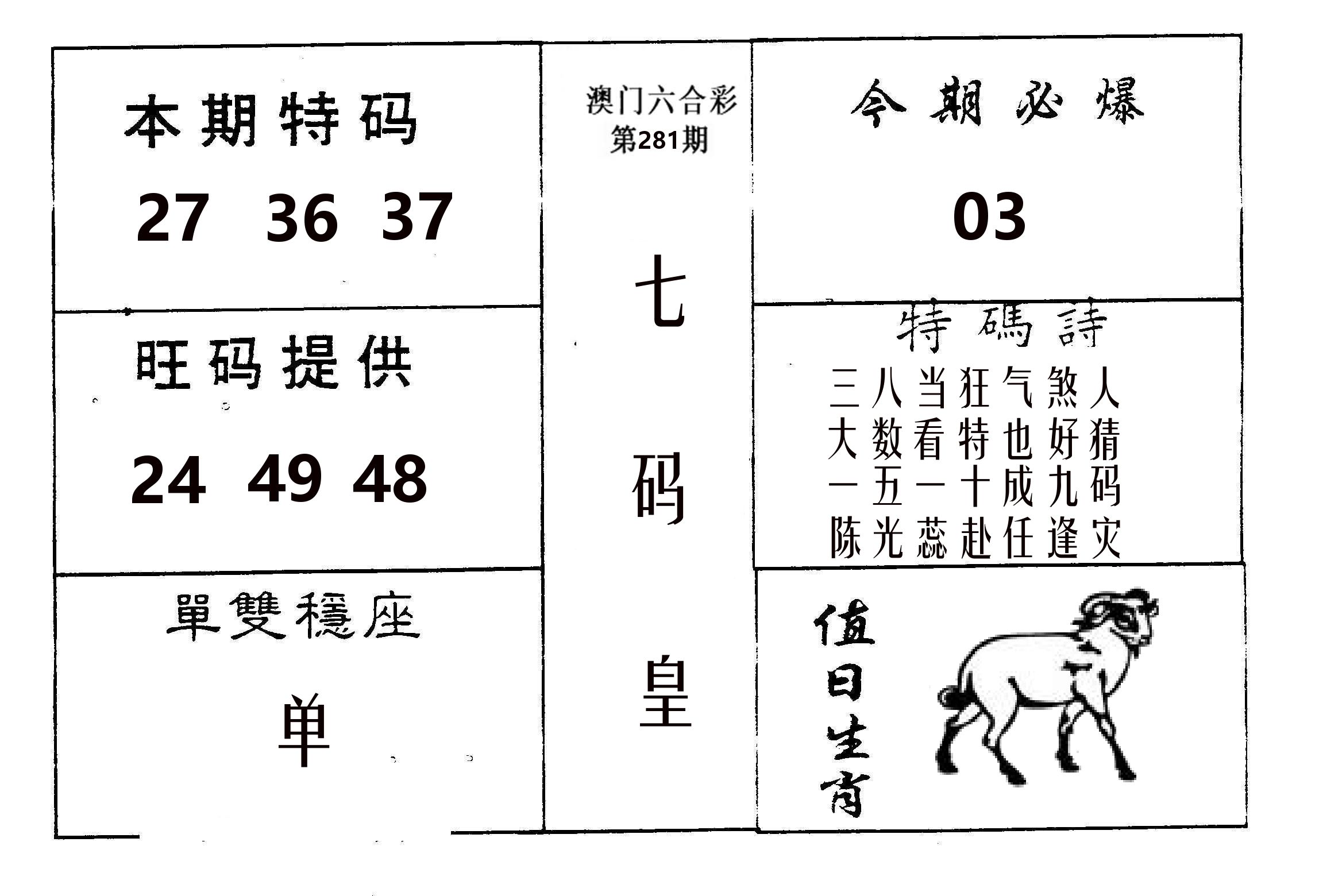 七码皇 第281期