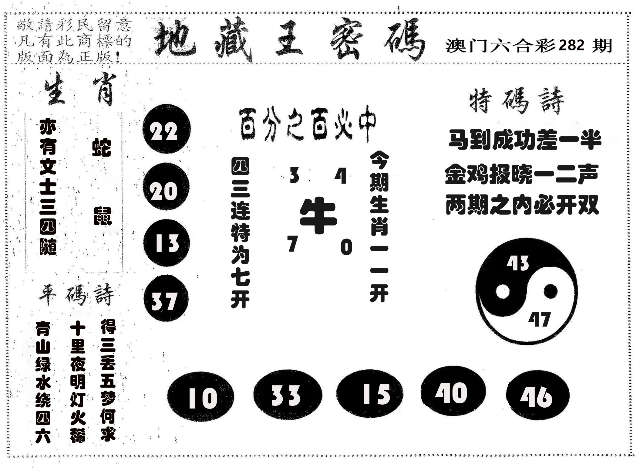 地藏王密码 第282期