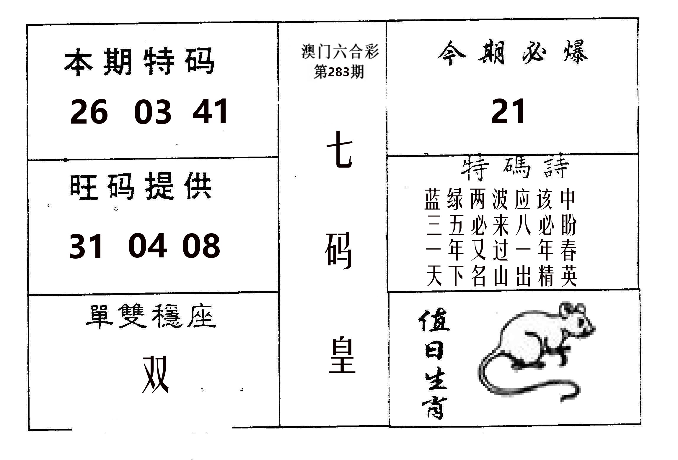 七码皇 第283期