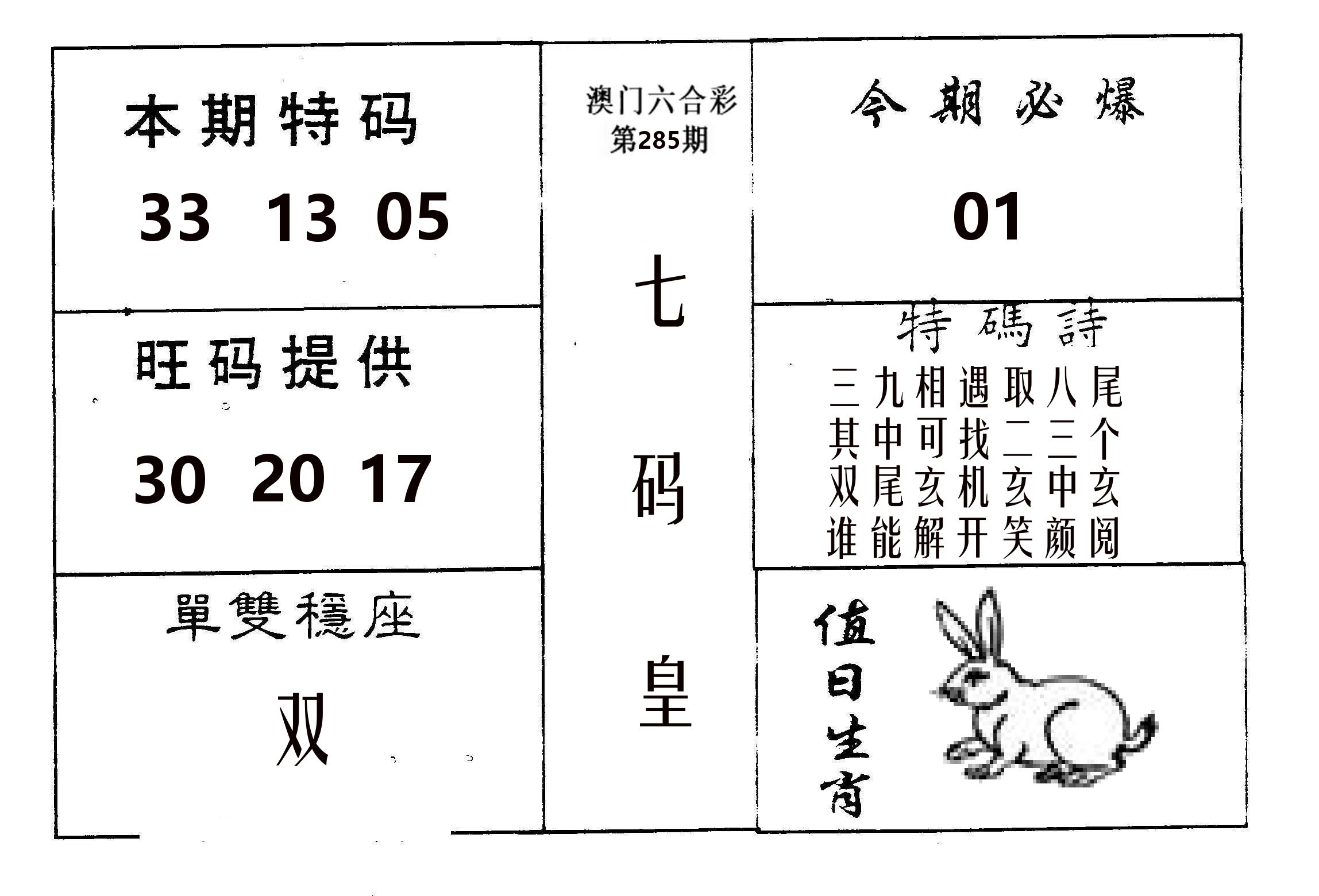 七码皇 第285期