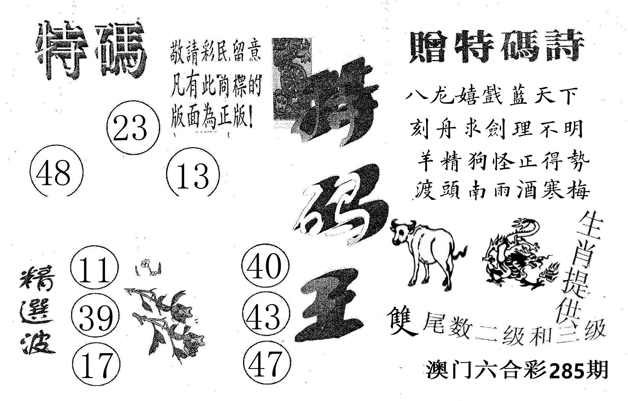 特码王A 第285期