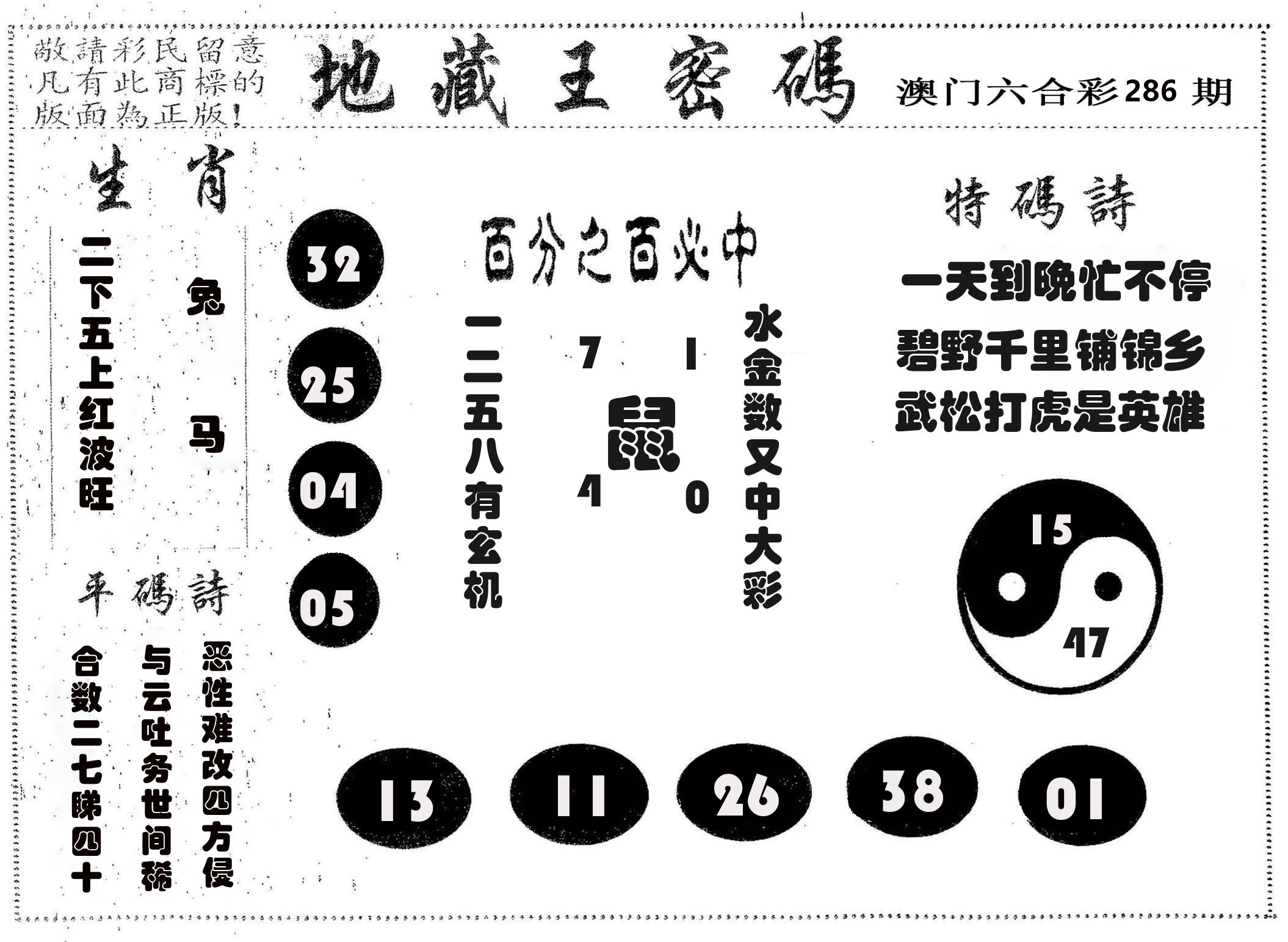 地藏王密码 第286期